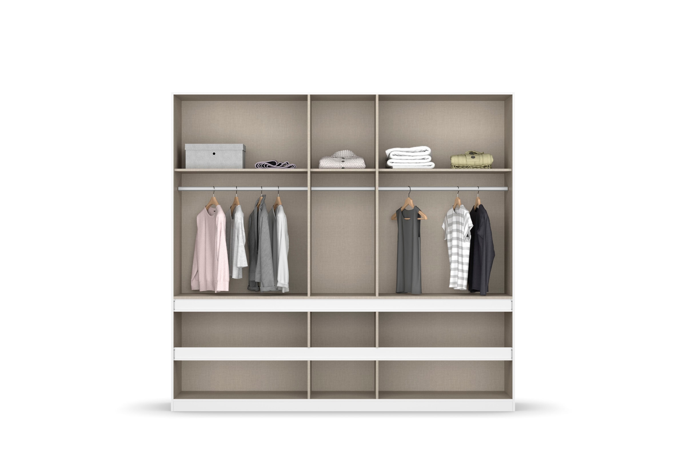 rauch Kleiderschrank »Schrank Garderobe Schlafzimmerschrank Ankleide Mietswohnung MADRID« Alpinweiss, grifflose Front, Schubladen mit Griffmulde MADE IN GERMANY