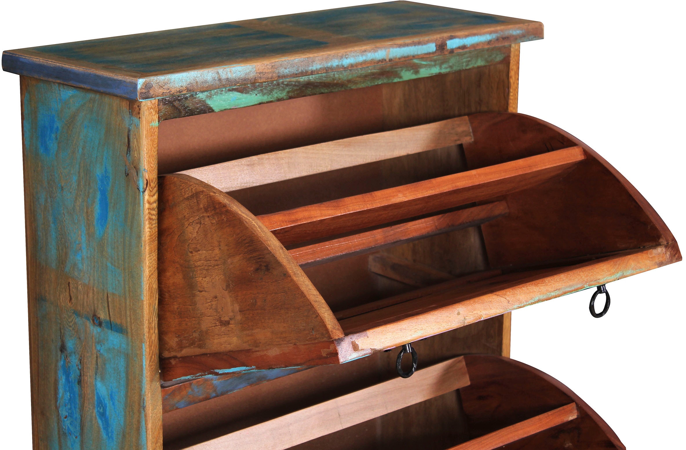 SIT Armoire à chaussures »Utrecht aus Altholz mit 3 Kippfächern für 15 Paar Schuhe« Bascule-chaussures en bois ancien peint multicolore style vintage