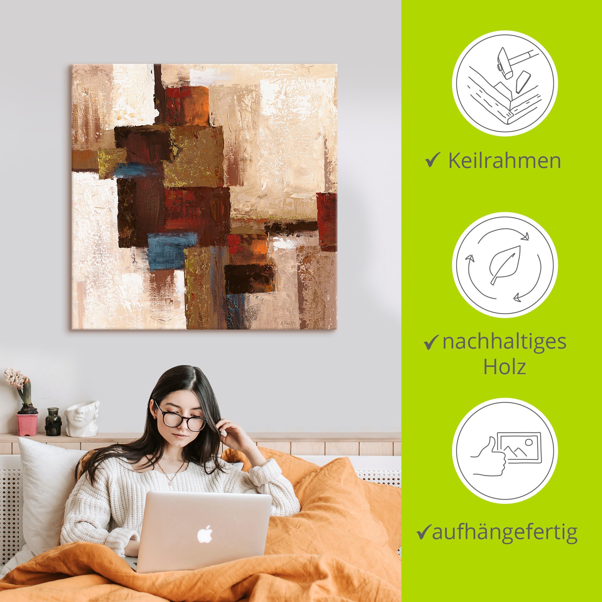 Artland Tableau sur toile »Karos Abstrakt I« 1 cuis tlg. auf Holzrahmen gespannt