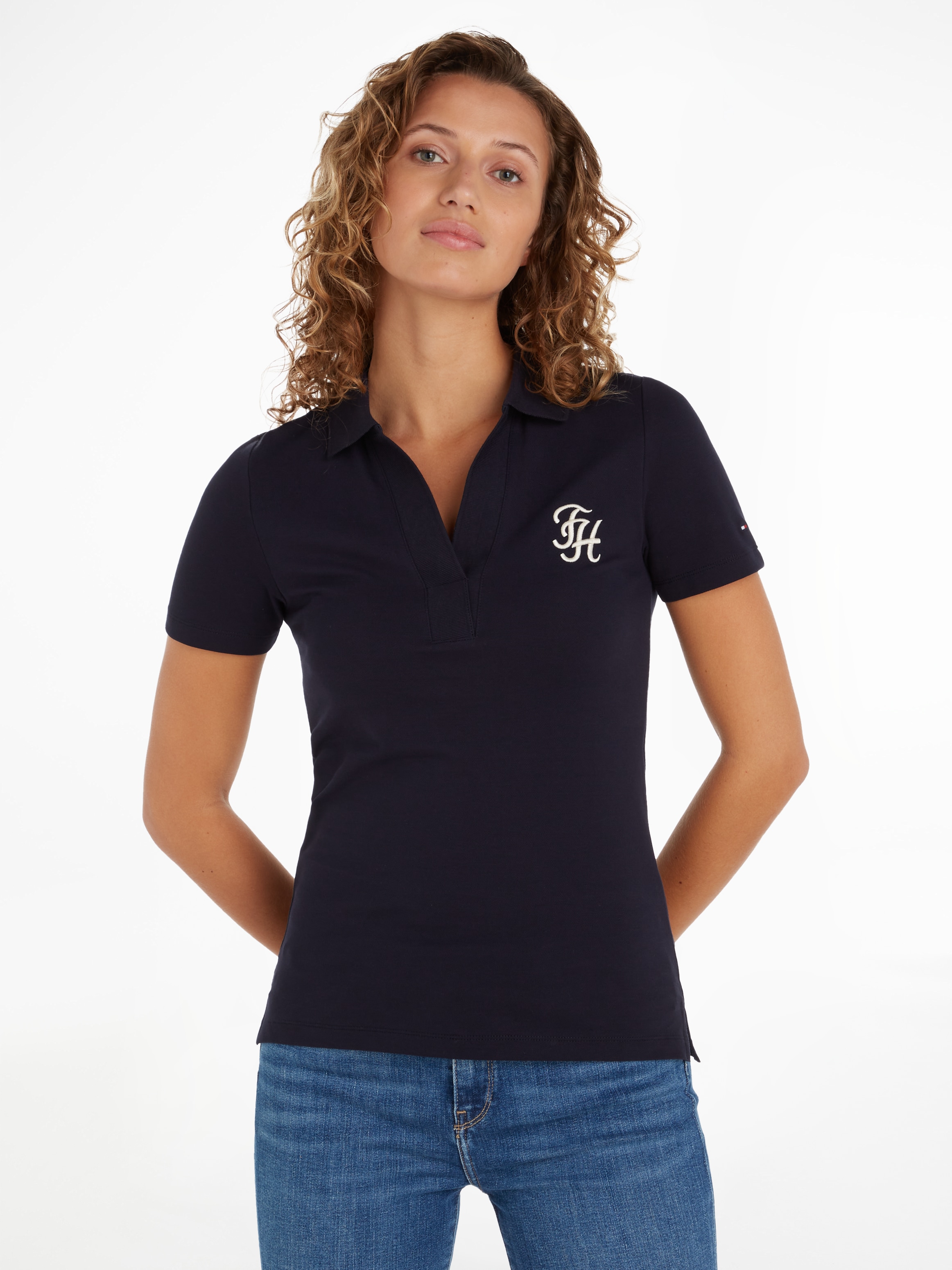 Tommy Hilfiger Poloshirt »SLIM TH SCRIPT OPN-NK POLO SS«, mit Tommy Hilfiger Script Logo-Schriftzug