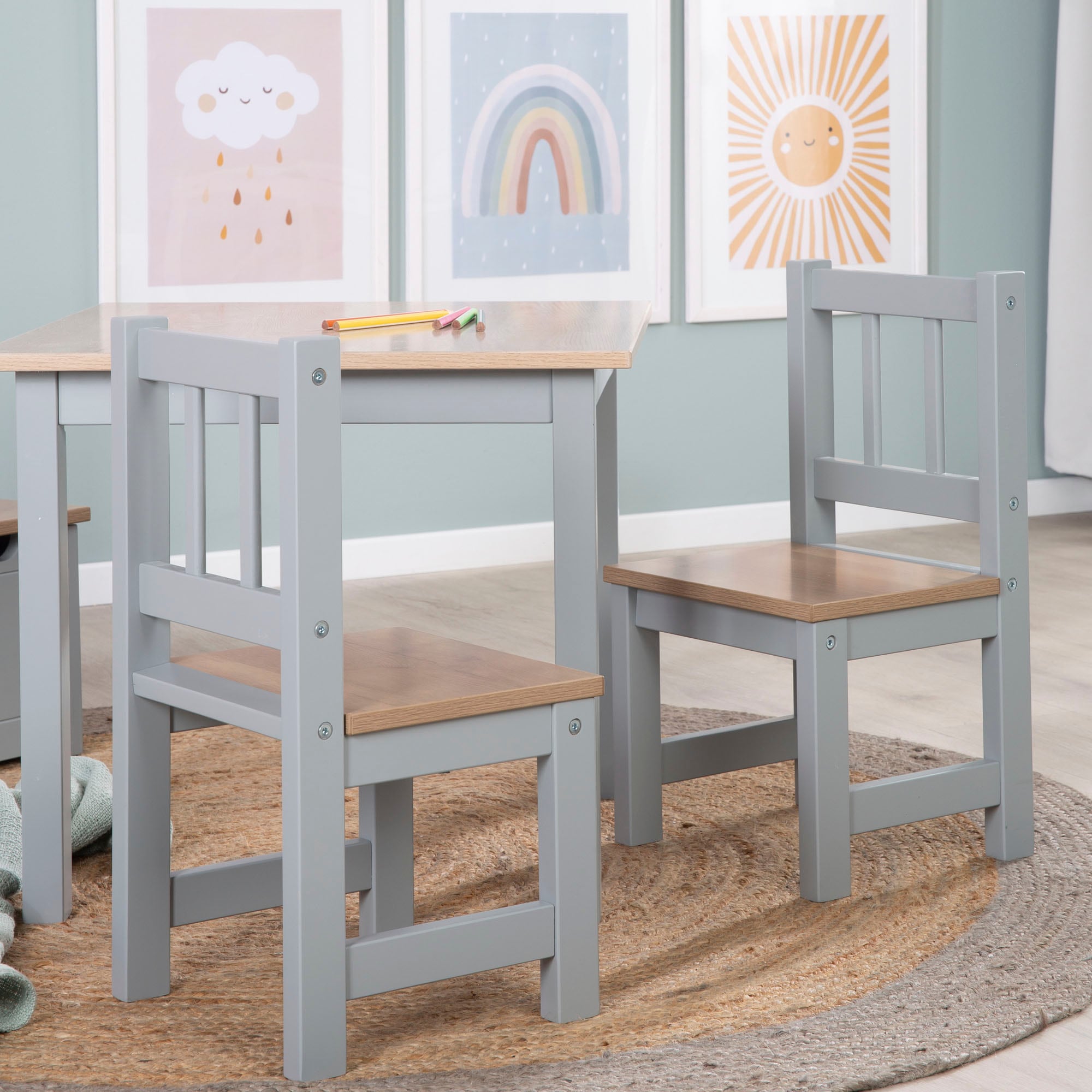 roba® Kindersitzgruppe »Woody, Holzdekor/taupe«, (3 tlg.)