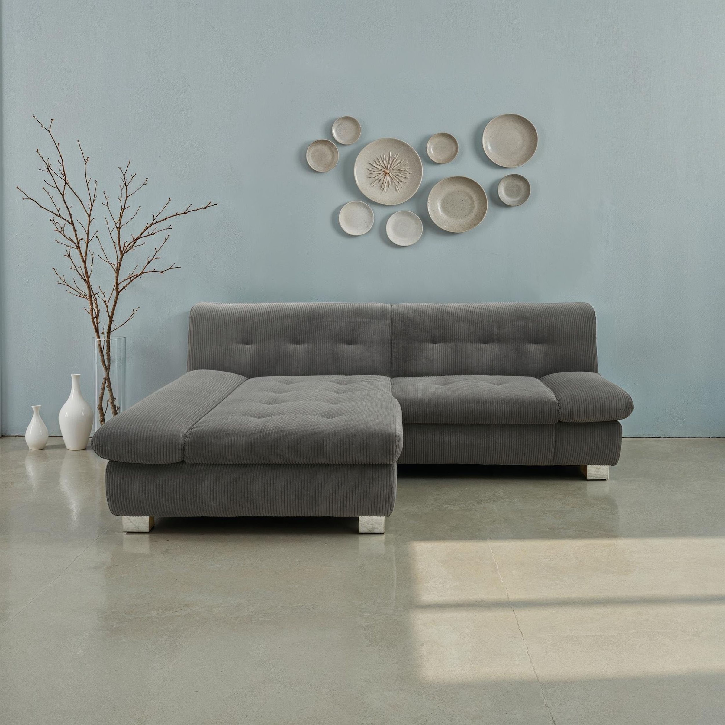 DOMO collection Ecksofa »100031 kompakte Stellmasse, komfortabel und bequem, L-Form«, wahlweise mit Bettfunktion und Armteilverstellung. Breite 234cm