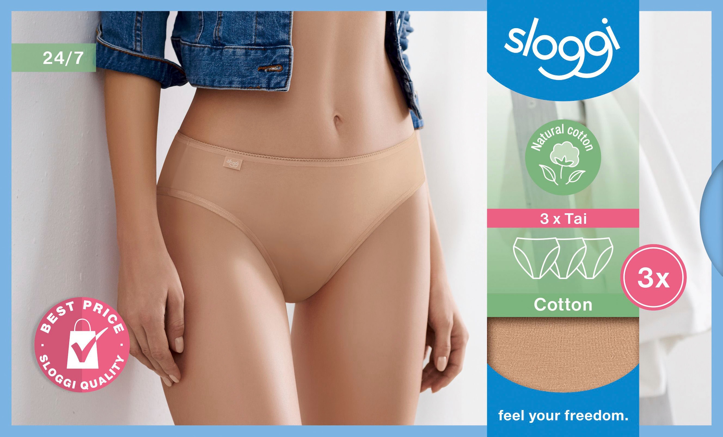 sloggi Jazz-Pants Slips »24/7 Cotton Tai C3P«, (3er Pack), Elastikbund mit Spitze, Flache Nähte