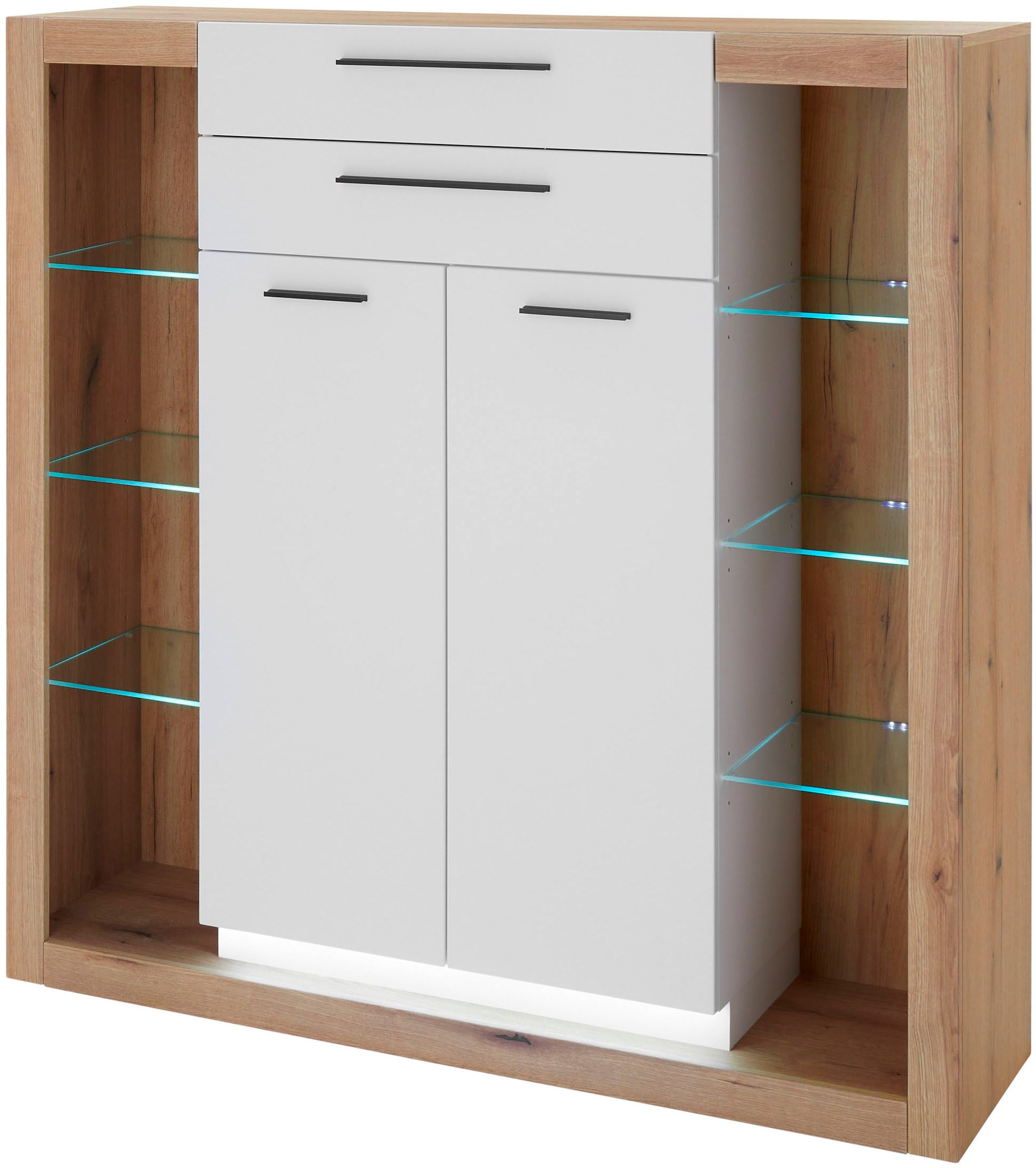 INOSIGN Highboard »Brixen, moderne Kommode, Stauraumelement in Eiche Evoke Dekor«, Metallgriffe, ausreichend Stauraum, vielseitig einsetzbar