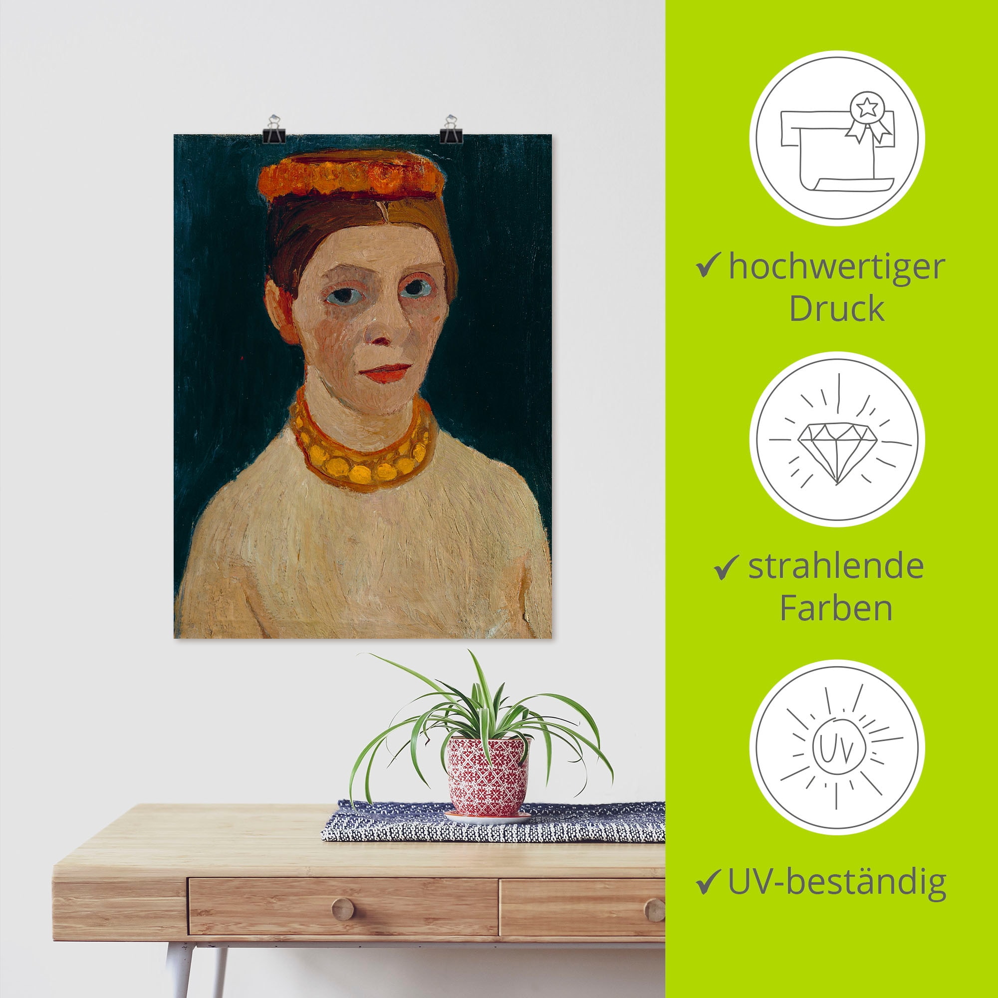 Artland Kunstdruck »Roter Blütenkranz und Kette.«, Porträts, (1 St.), als Leinwandbild, Wandaufkleber oder Poster in versch. Grössen
