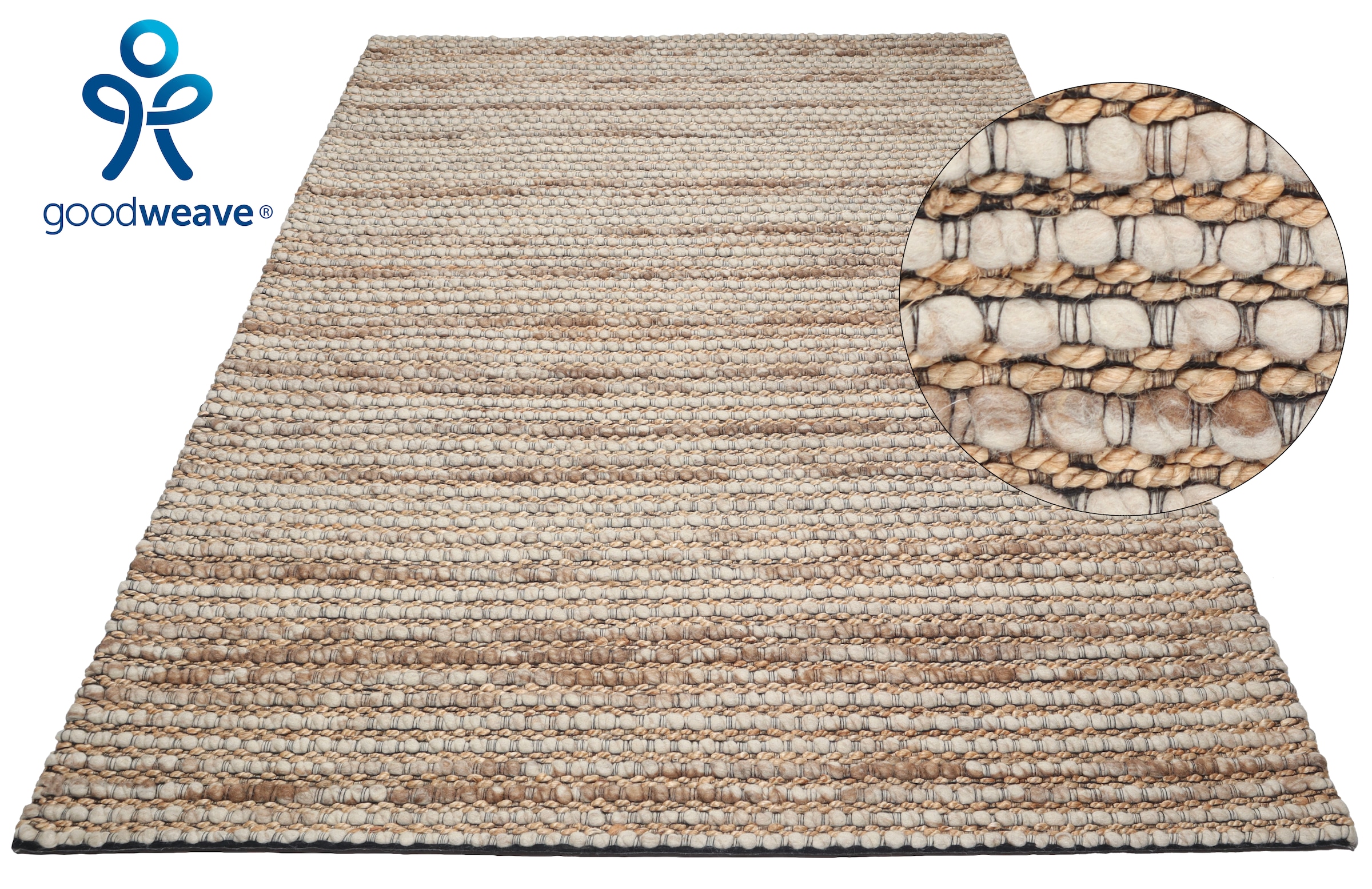 GOODproduct Tapis en laine »Leevy, Wolle und Jute, handgewebt, Handweb Teppiche« Rectangulaire 25 mm Höhe schöne Streifenoptik, Wohnzimmer, Schlafzimmer, Esszimmer