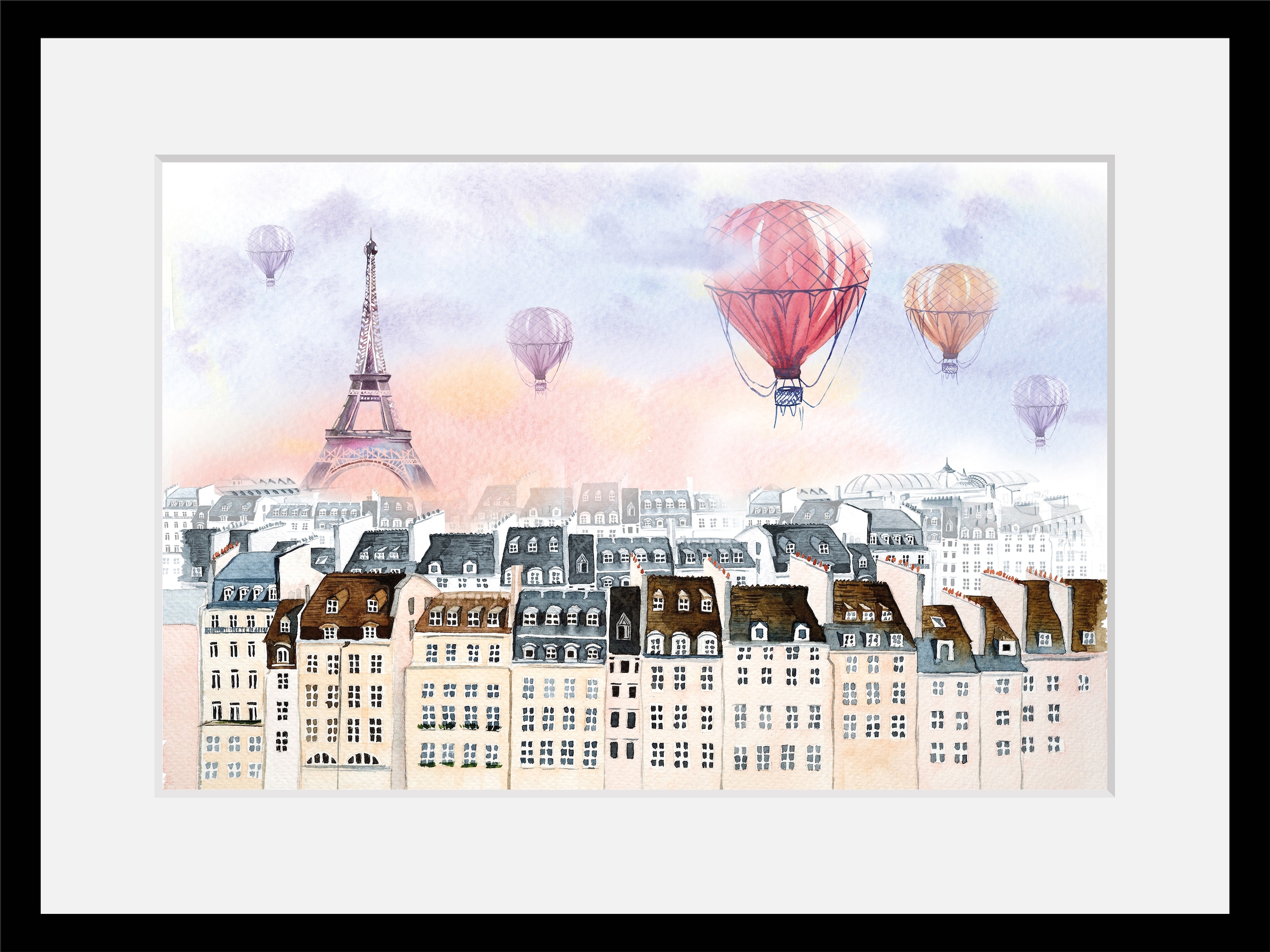 Image of queence Bild "Heissluftballon in Frankreich" Architektonische Elemente Ballonfahren Gebäude Heissluftballon Paris Stadt HD Premium Poster-Druck inkl. Holzrahmen