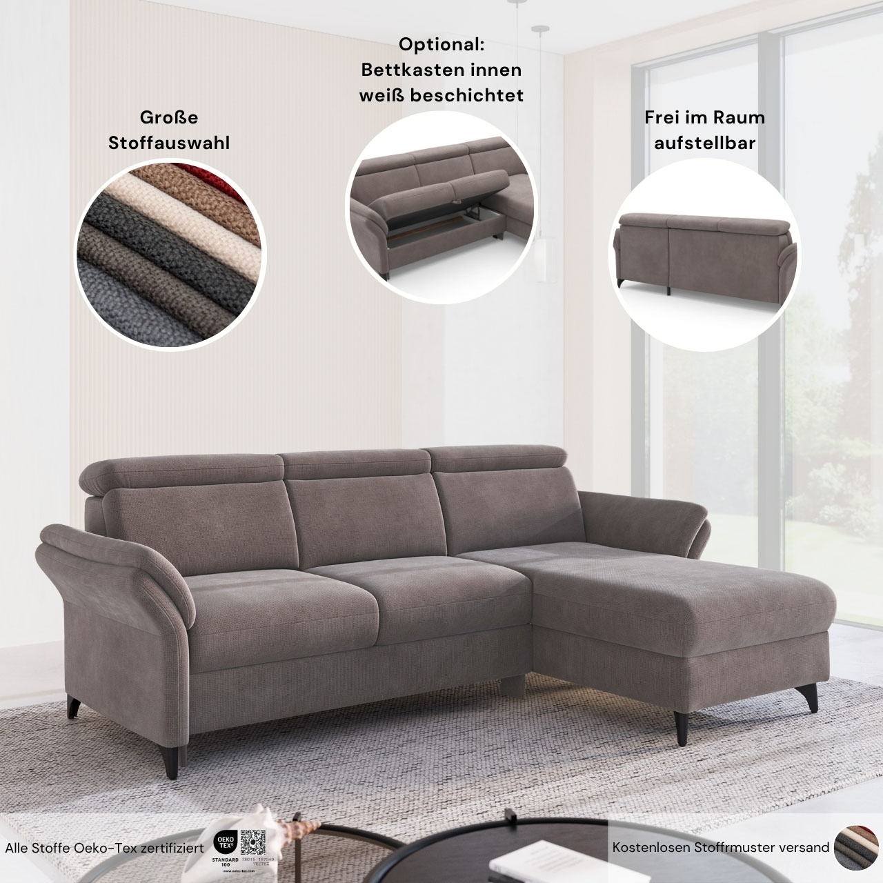sit&more Wohnlandschaft »Glendale, U-Form« inkl. Kopfteilverstellung,wahlweise mit Vorziehsitz und Bettkasten