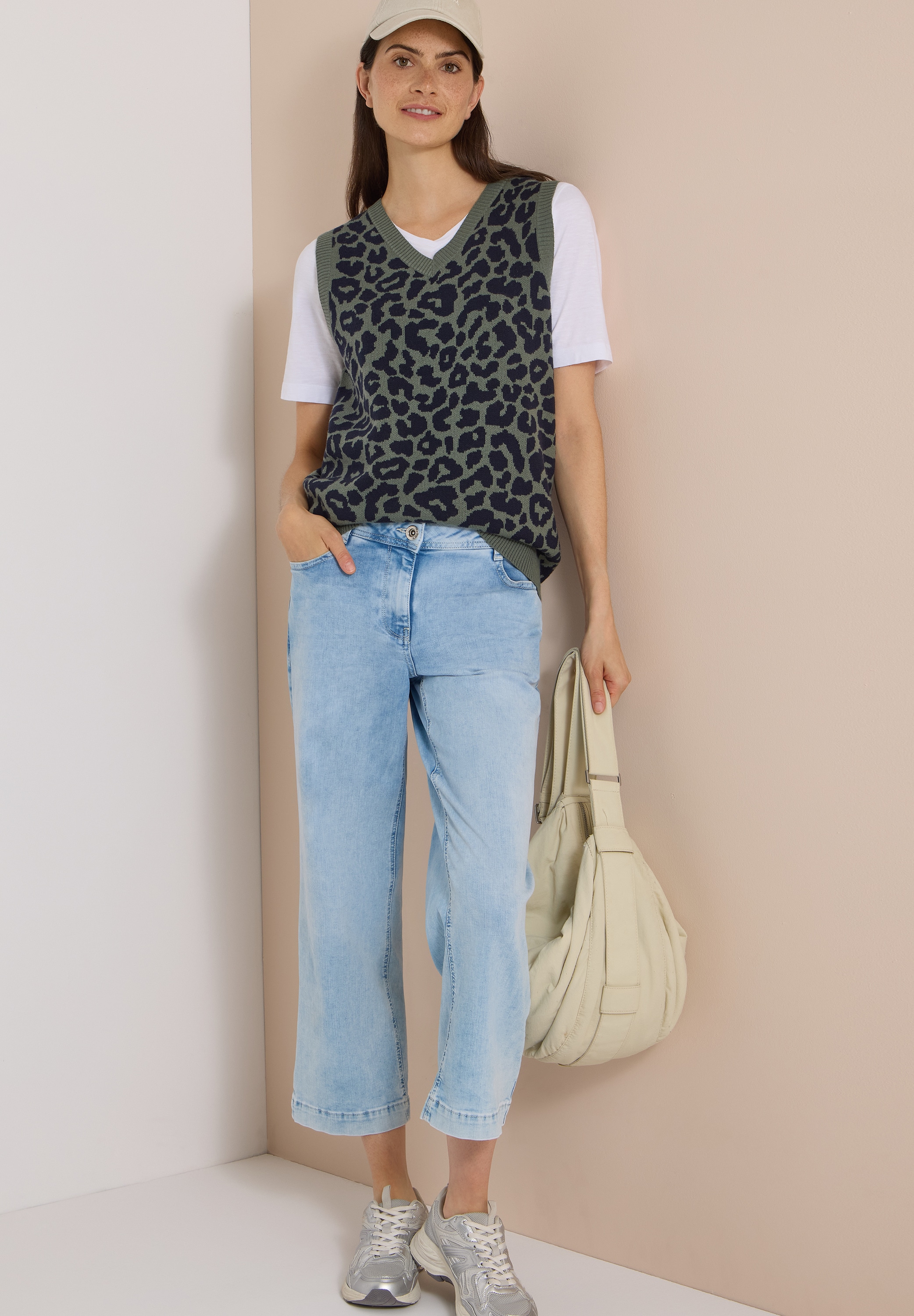 Cecil Pull-over gilet d'été avec col en V et motif léopard