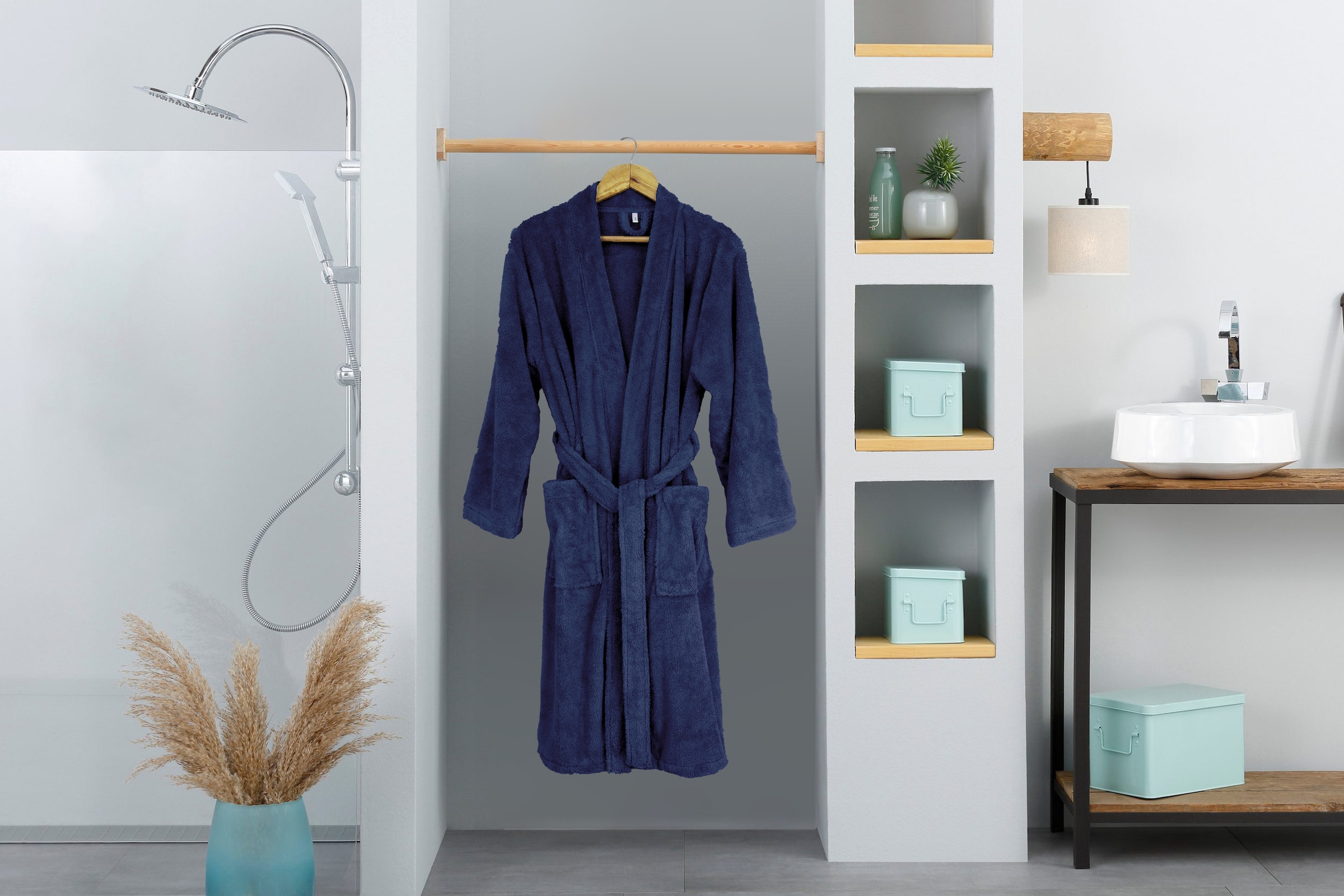 my home Unisex-Bademantel »Lillou Kimono, ideal für Sauna & Spa, Hotelbademantel, Morgenmantel«, (1 St.), kuschelig weicher Fleece, plüsch, für Damen und Herren, XS-3XL
