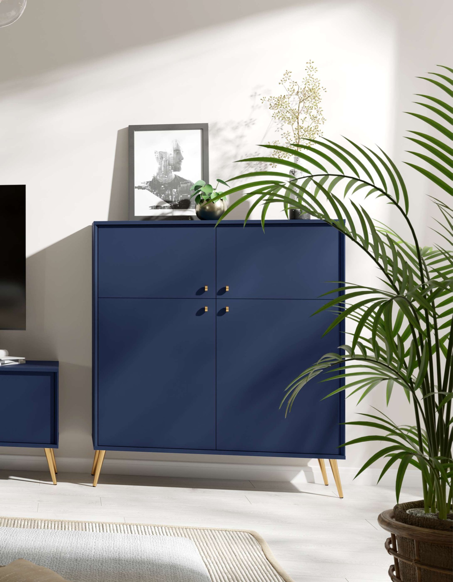 Image of Home affaire Sideboard "ROMILDA Kommode mit 4 Türen, 6 Fächer, B/T/H: 105/40,5/122 cm" Kommode mit goldenen Akzenten, 4 Einlegeböden, viel Stauraum