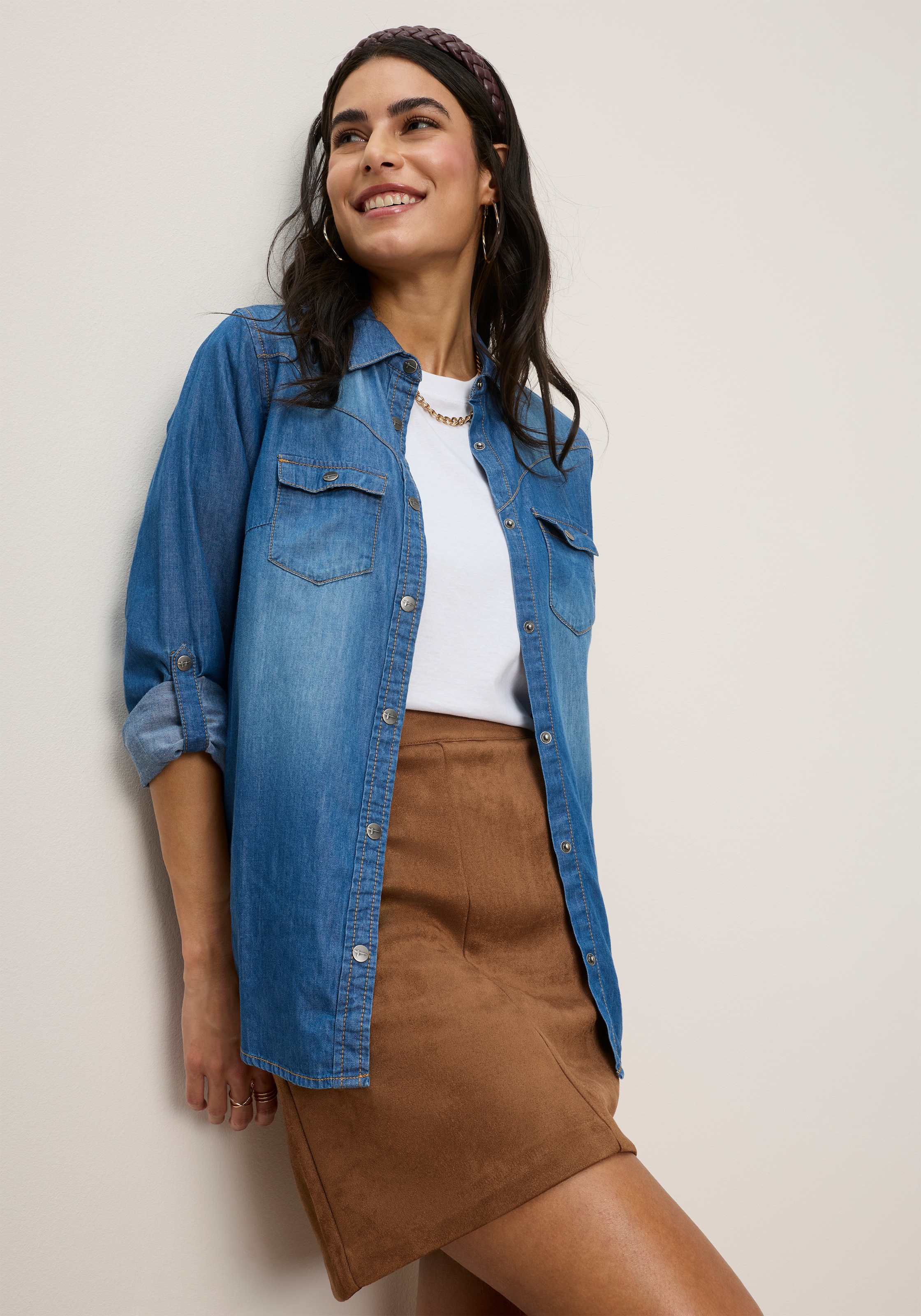 Image of Tamaris Jeansbluse "mit praktischen Details, hohem Tragekomfort" mit Hemdblusenkragen, Regular Fit, unifarben