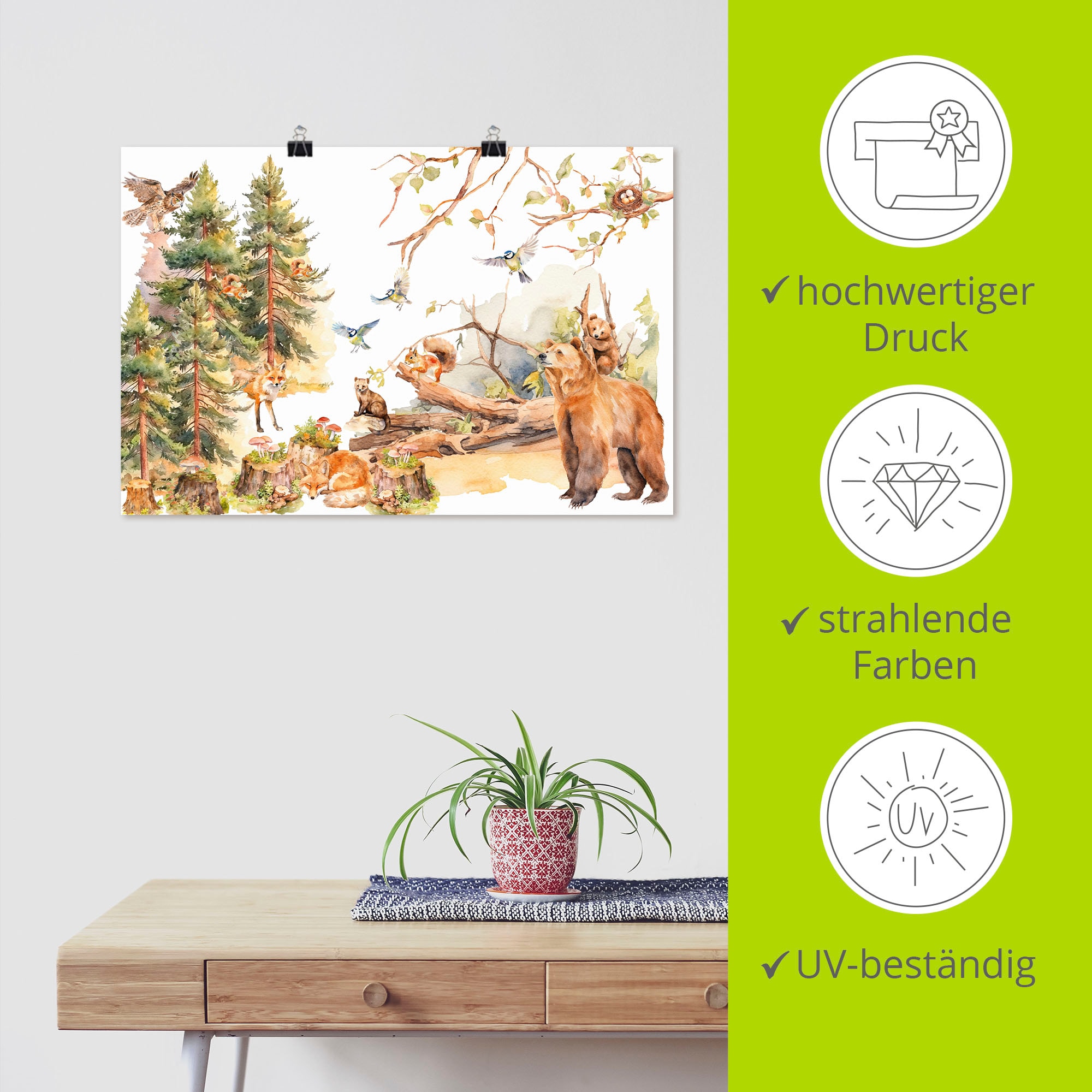 Artland Wandbild »Die Tiere des Waldes« 1 Stk. tlg. als Alubild, Leinwandbild, Poster, Wandaufkleber in verschied. Grössen