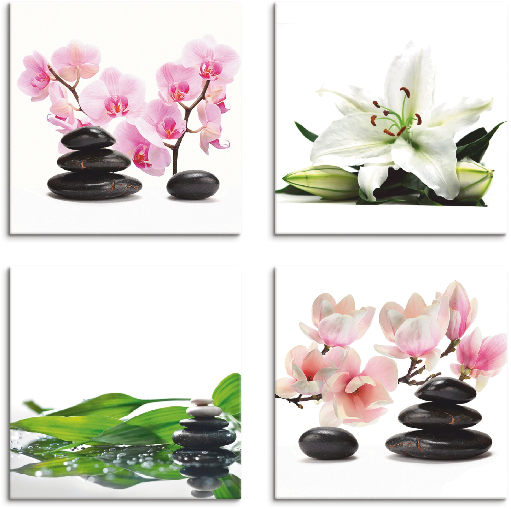 Image of Artland Leinwandbild "Stein Orchidee Lilie Spa Bambus Magnolie" Zen 4 Stk. tlg. 4er Set, verschiedene Grössen