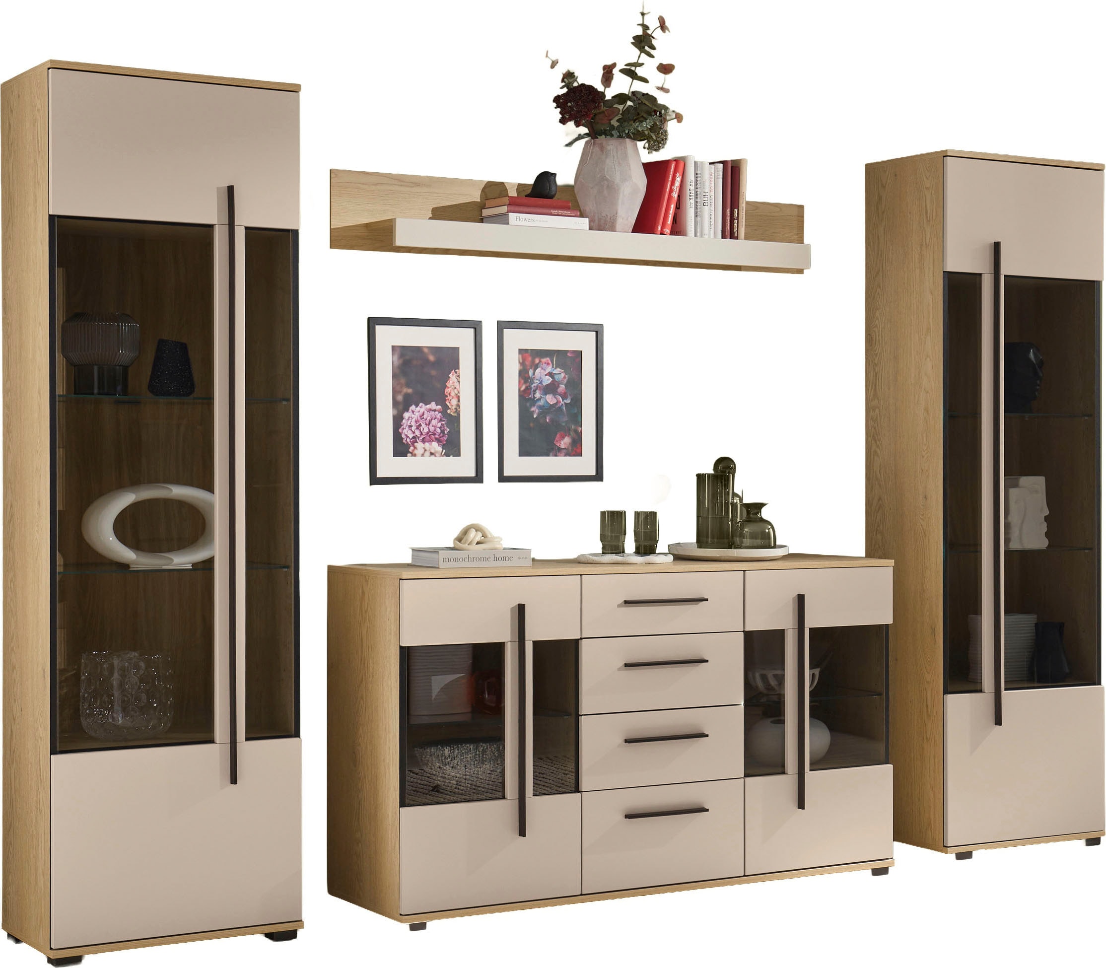 Home affaire Meuble mural »Cantara, Anbauwand, Wohnzimmer-Set, in Eiche Evoke, Weiss oder Kaschmir« Ensemble, 4 cuis tlg.
