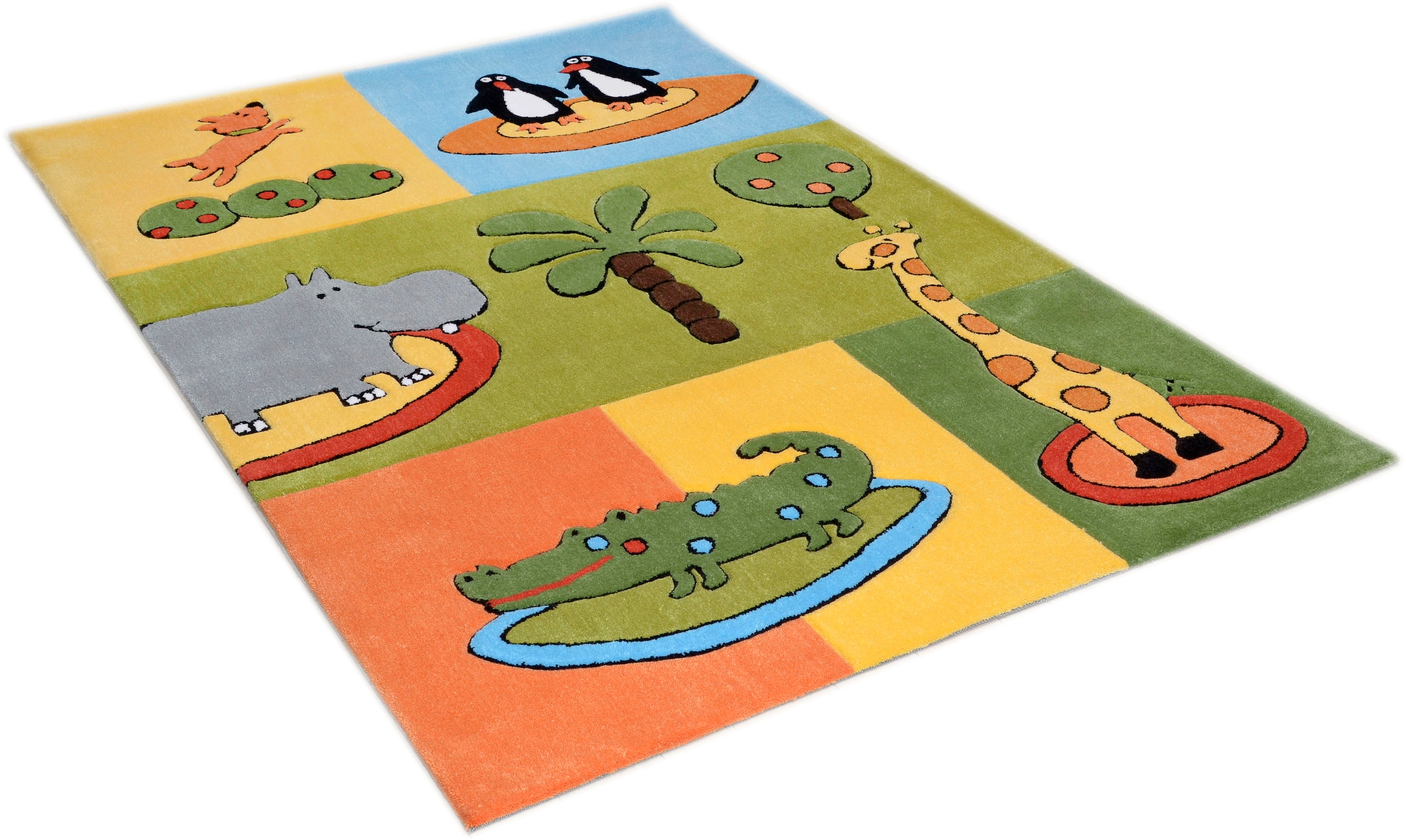 Image of THEKO Kinderteppich »Pinguine in Afrika«, rechteckig, 14 mm Höhe, Kurzflor, Motiv Tiere, handgearbeiteter Reliefschnitt (Carving), Kinderzimmer bei Ackermann Versand Schweiz