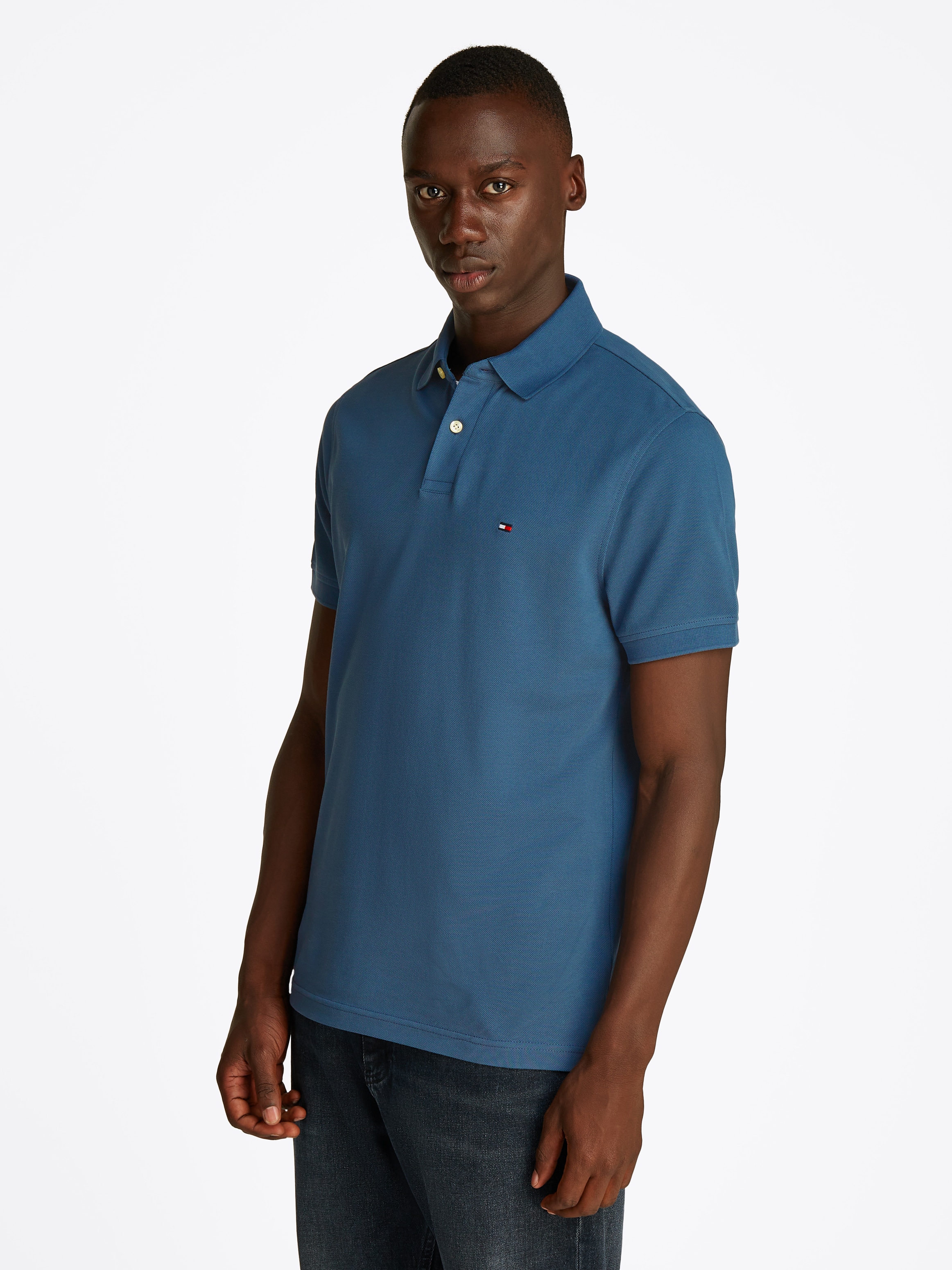 Tommy Hilfiger Polo »1985 REGULAR POLO mit Kontraststreifen und Knopfleiste« unifarben, sportlich, regular fit, Baumwollmix, Polokragen