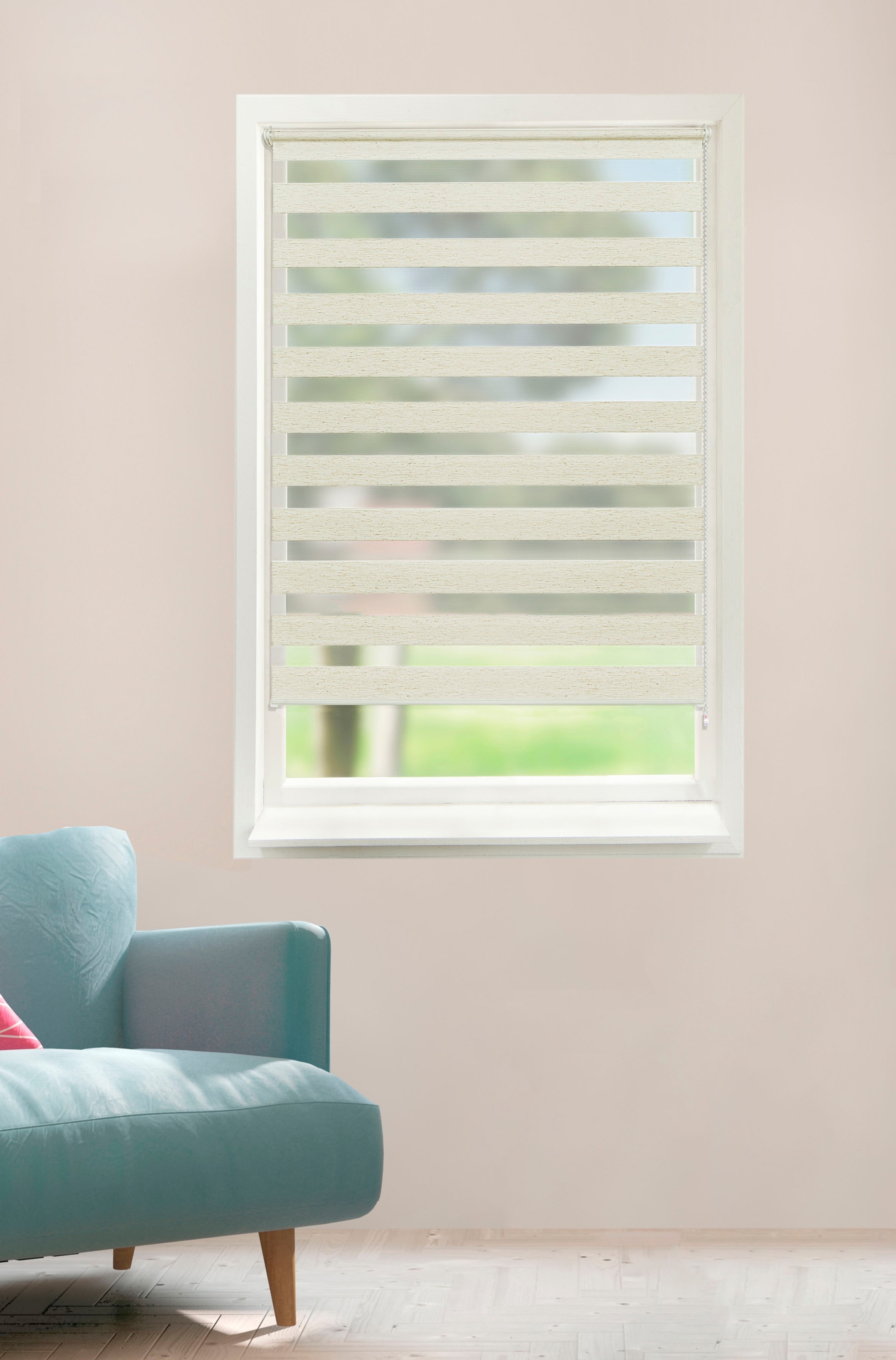 Image of GOODproduct Doppelrollo »Meena«, Lichtschutz, Sichtschutz, ohne Bohren, freihängend, nachhaltig, recyceltes Polyester, Befestigung mit Klemmträgern, Naturton, Basic, monochrom bei Ackermann Versand Schweiz