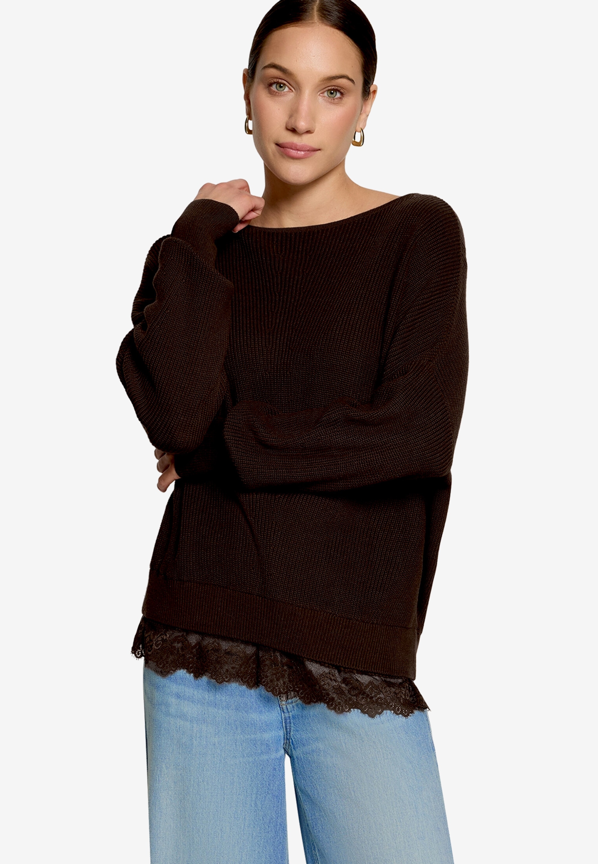 Image of Zero Strickpullover U-Boot-Ausschnitt / Häkelkante am Saum