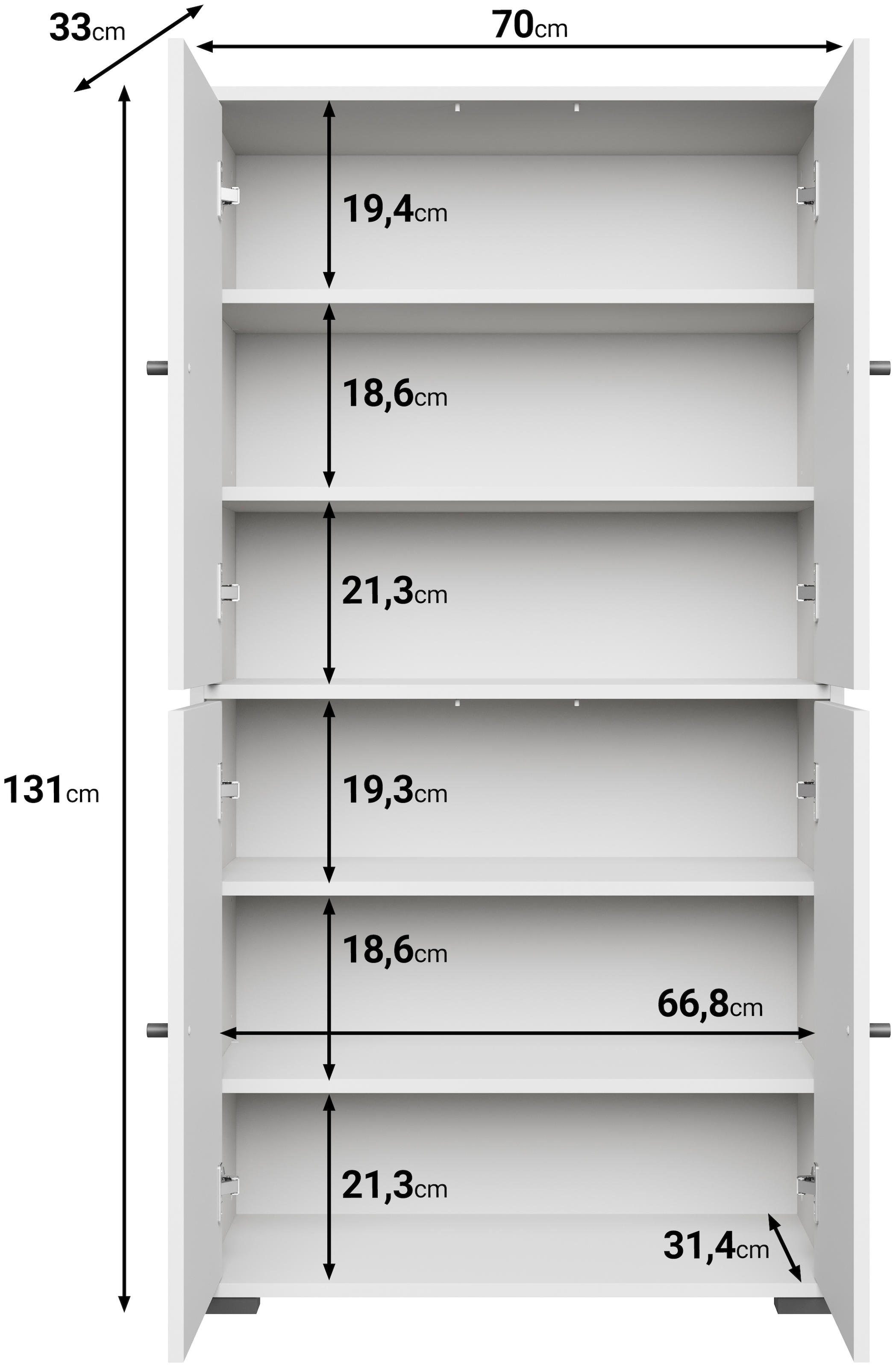 Home affaire Armoire à chaussures »Schuhkommode Dino« espace de rangement avec 4 portes et étagères réglables, largeur 70 cm