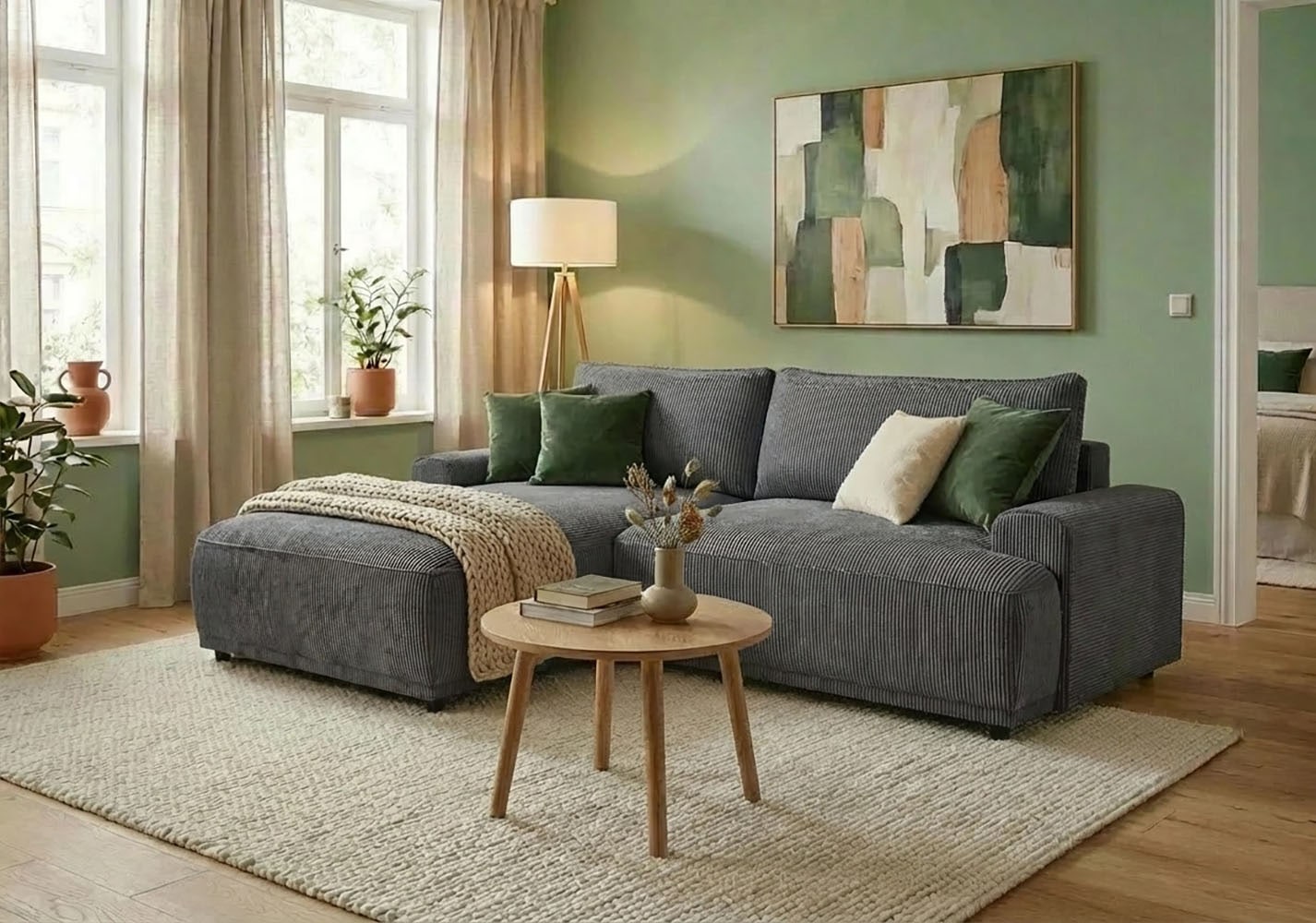 Image of TRENDMANUFAKTUR Ecksofa "Fordon, Schlafsofa mit Bettkasten, Couch in L-Form, Breite 250 cm" in Cordstoff HYPER, dunkelgrau, Recamiere links