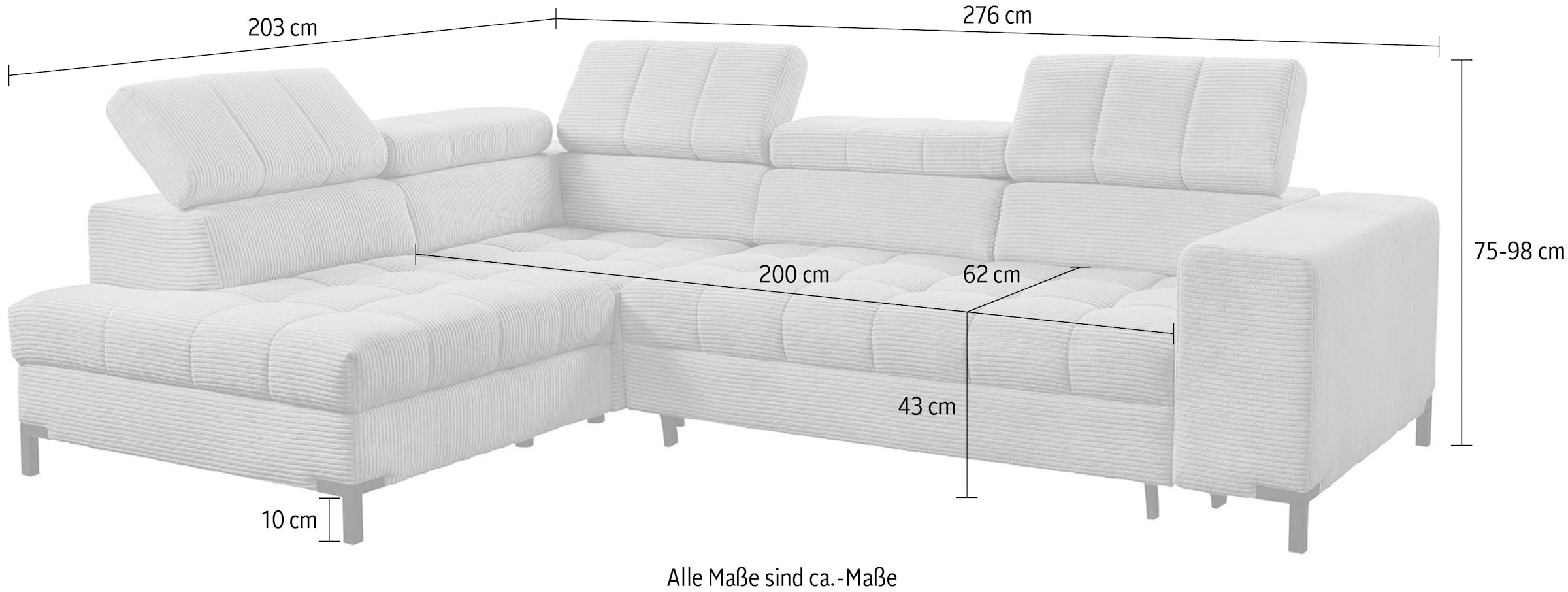 exxpo - sofa fashion Canapé d'angle »Bocco, hochwertige Verarbeitung, toller Sitzkomfort, bequem, L-Form« wahlweise mit Bettfunktion u. Bettkasten, inkl. Kopfteilverstellung