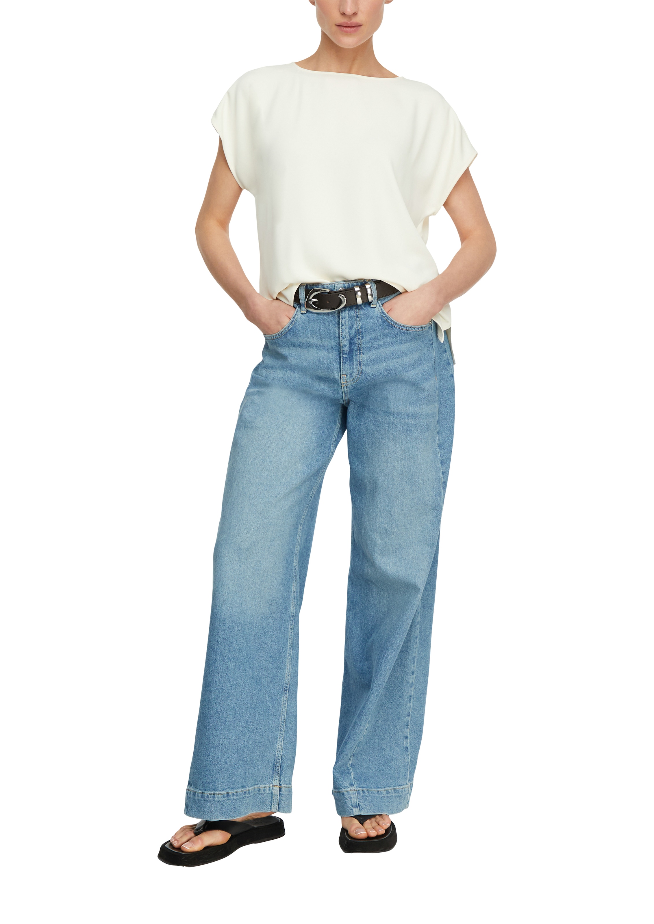 Comma Kurzarmbluse Sommerbluse - unifarben - mit Stretch