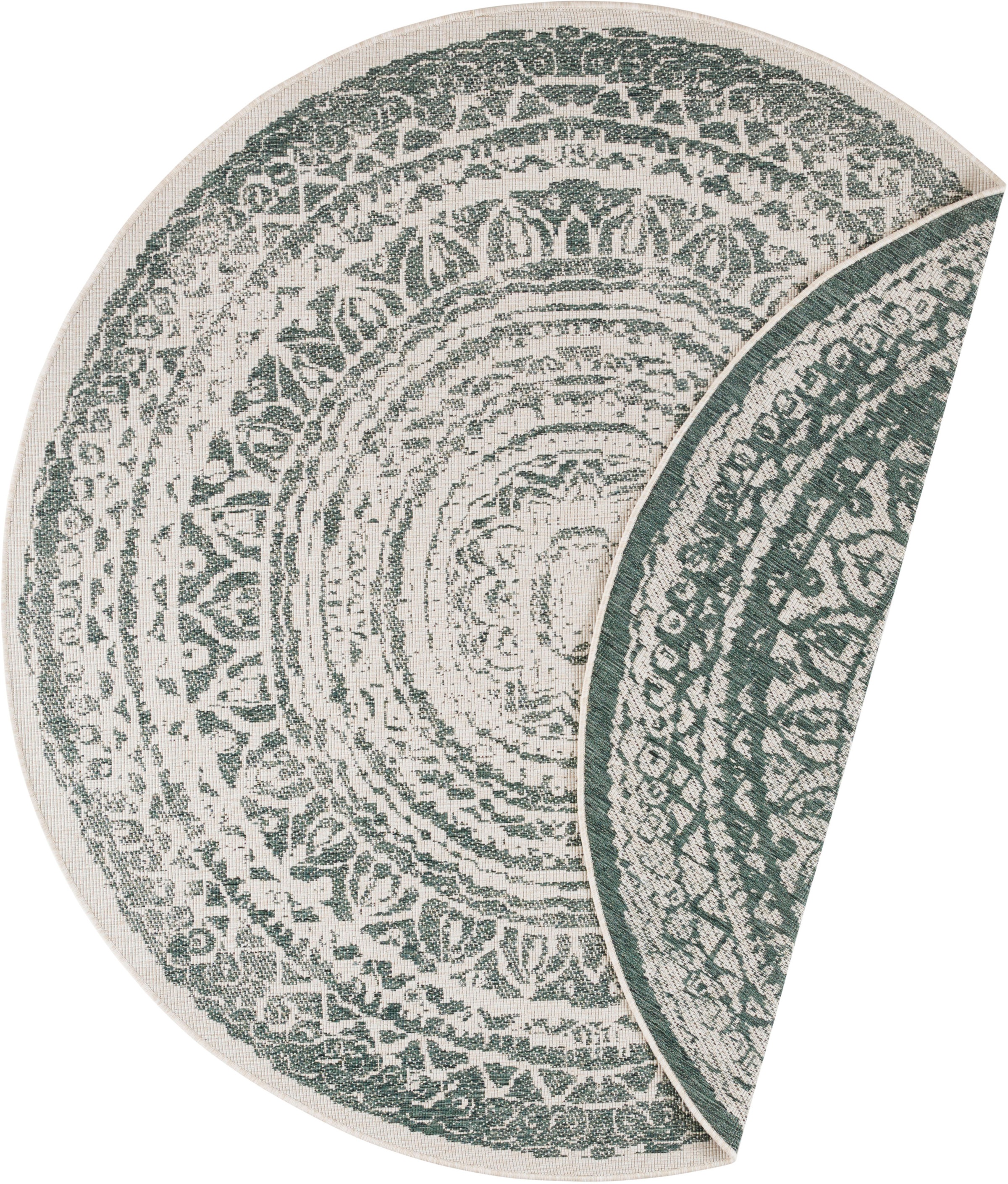 Image of freundin Home Collection Teppich »Rosica«, rund, 5 mm Höhe, In-und Outdoor geeignet, Mandala, Wohnzimmer, Balkon, Terrasse, Garten, Pflegeleicht, Flachgewebe, Wendbar bei Ackermann Versand Schweiz