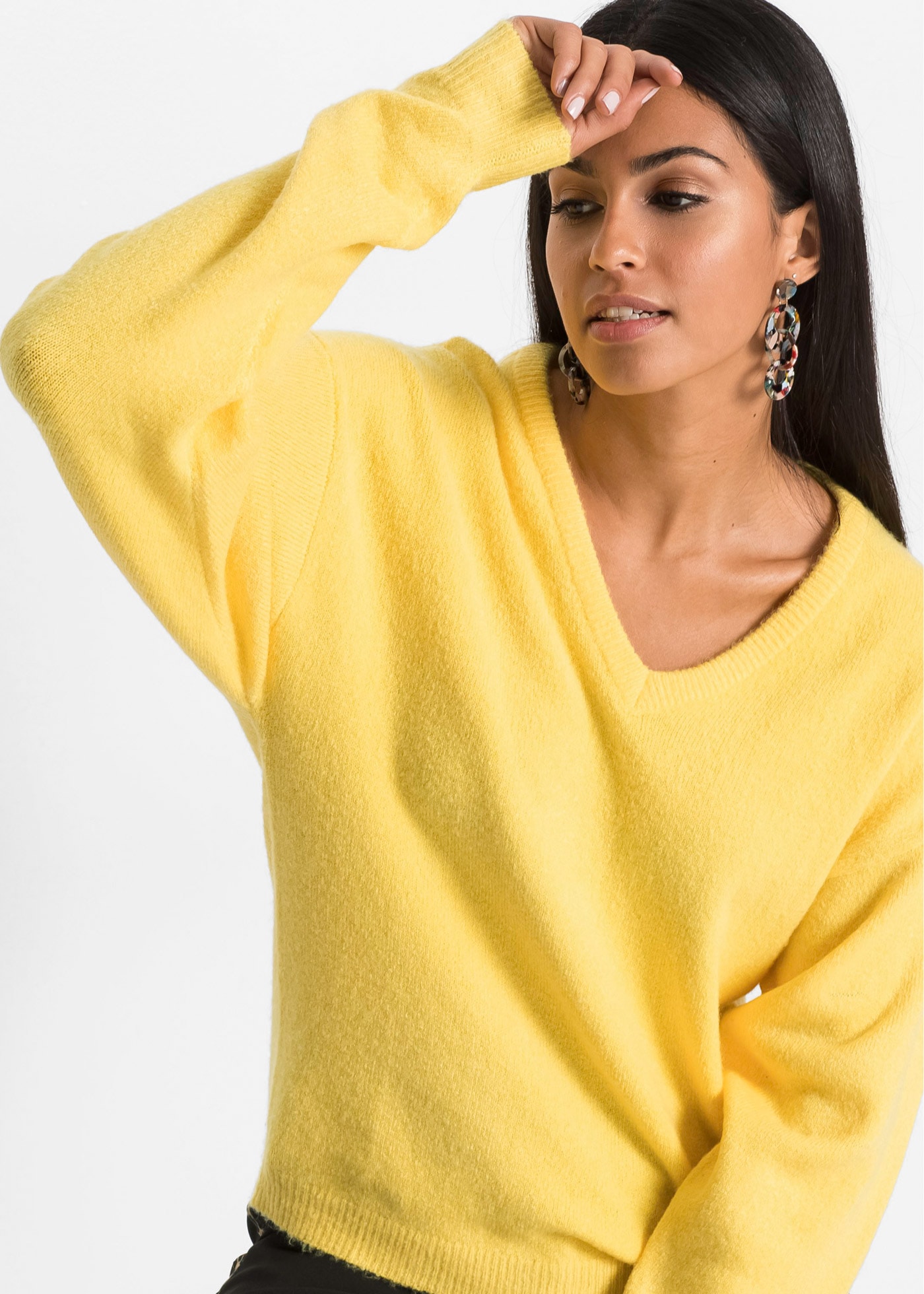 bonprix Strickpullover »Oversize-Strick-Pullover« aus weichem Material, mit V-Ausschnitt, Oversize-Passform
