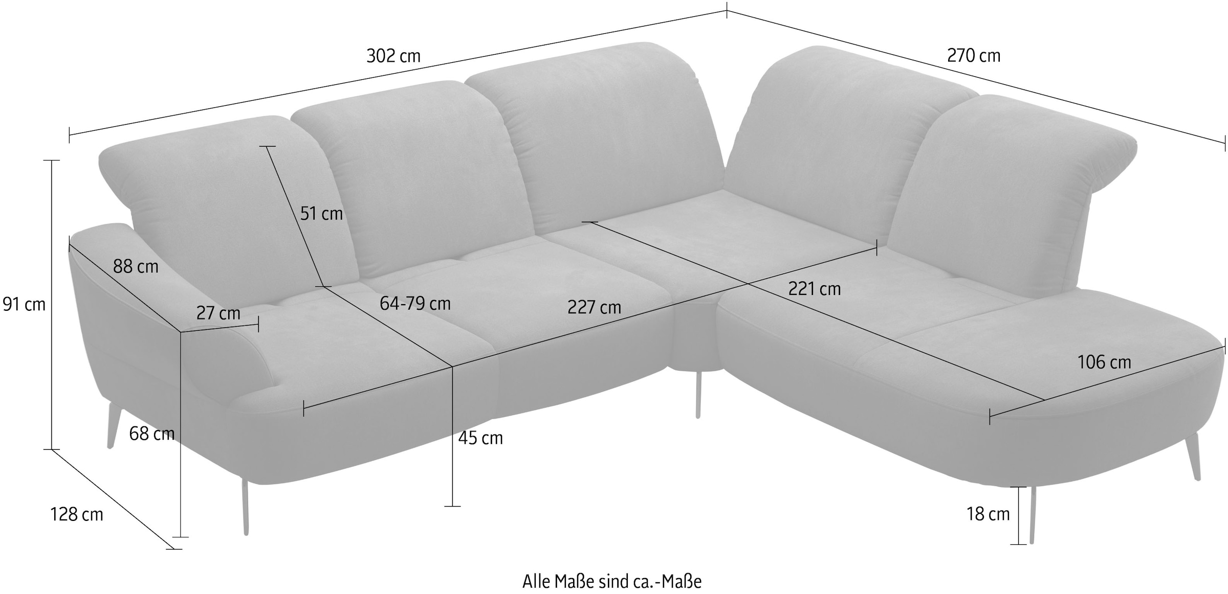 sit&more Ecksofa »Dance, L-Form, inkl. Sitztiefenverstellung«, inkl. Click&Seat, optional mit Kopfteilverstellung