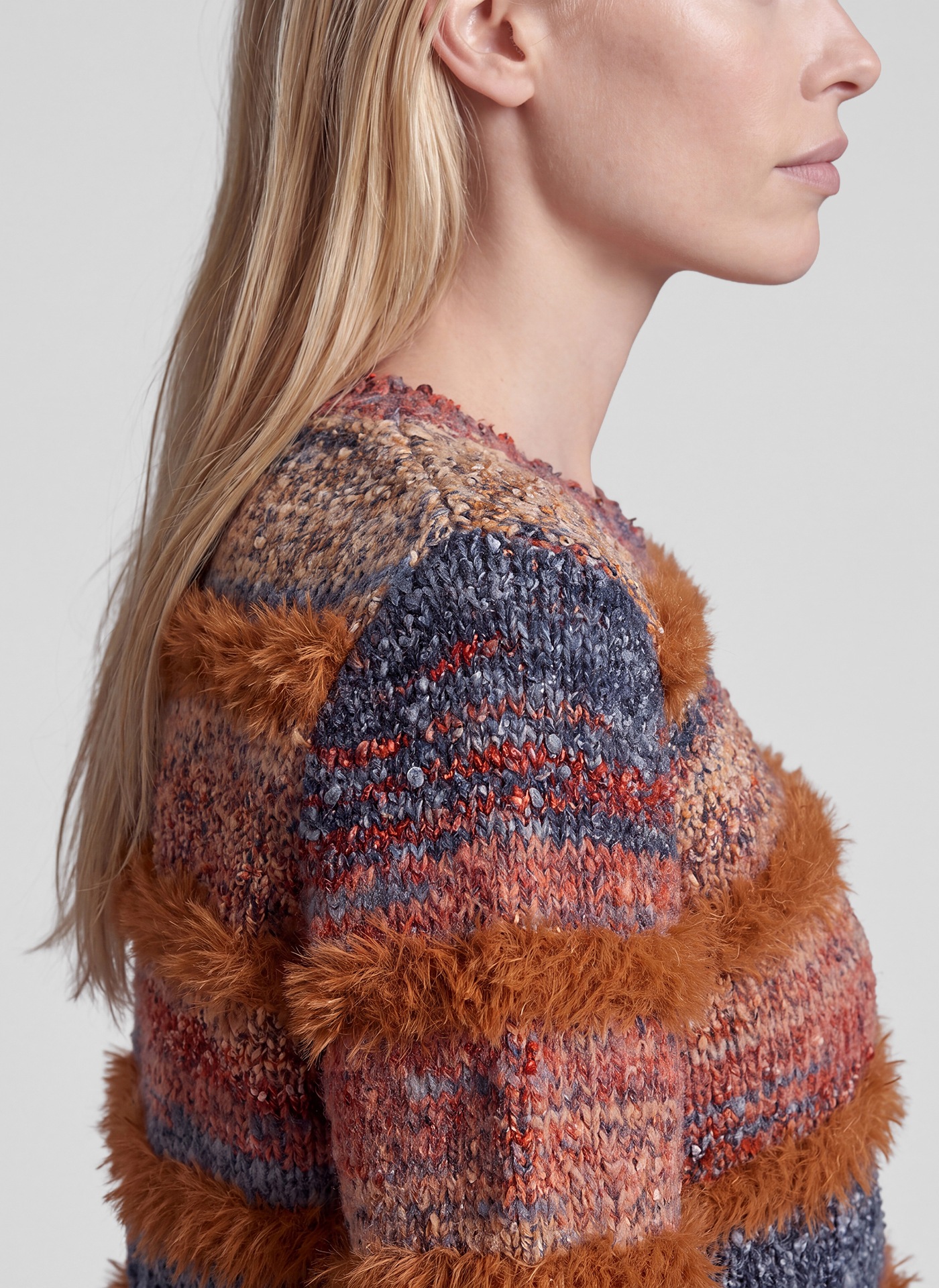 Rabe Pull à col rond aspect tricot grossier / rayé / avec laine