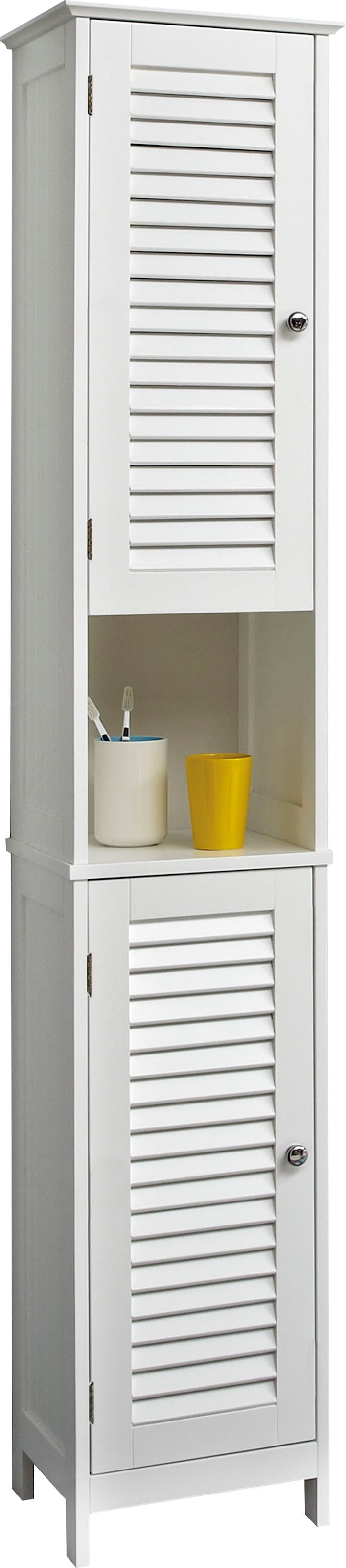 Image of Saphir Hochschrank "Quickset 928 Badschrank 32 cm breit, 2 Türen, Nische, 3 Einlegeböden" Badezimmer-Hochschrank, Weiss mit Knopfgriffen, Landhaus-Stil