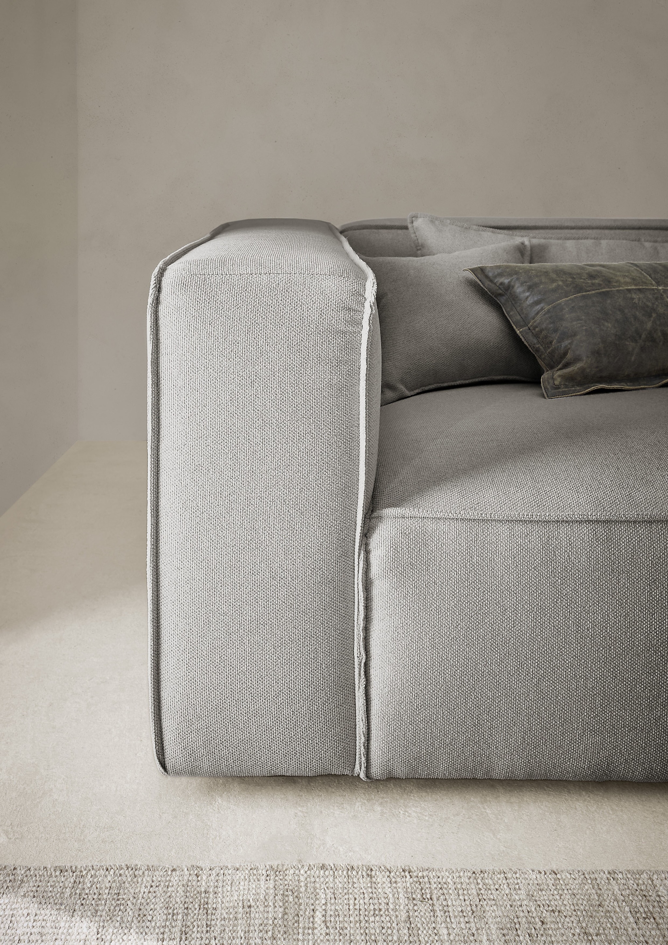 LeGer Home by Lena Gercke Ecksofa »PIARA XXL Strukturstoff, Big-Sofa, L-Form« wahlweise Ottomane rechts/links, Kedernaht, extra tiefe Sitzfläche