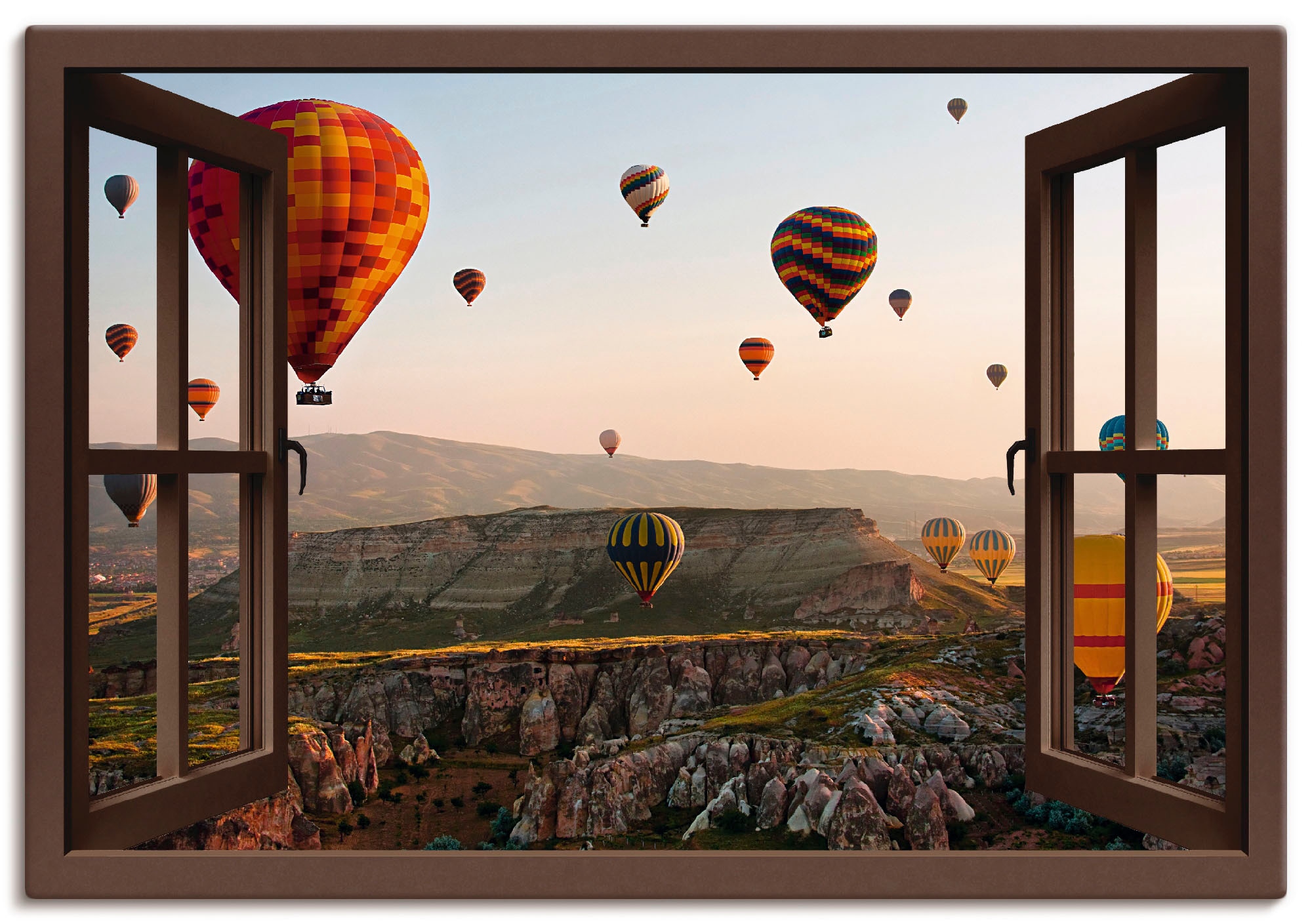 Image of Artland Leinwandbild "Fensterblick Kappadokien Ballonfahrt" Ballonfahren 1 Stk. tlg. auf Holzrahmen gespannt
