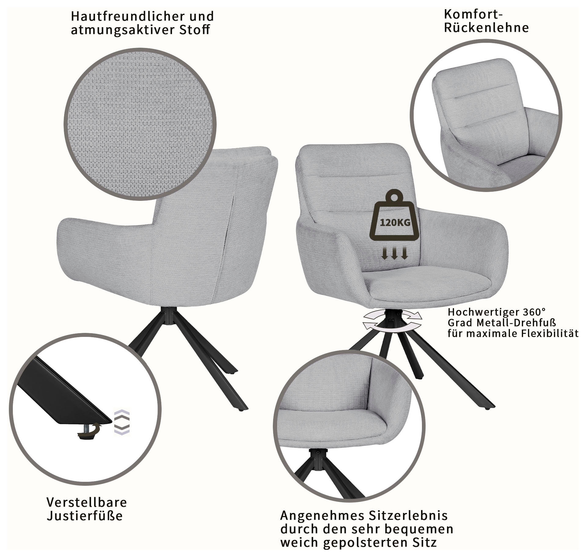 GOODproduct Esszimmerstuhl »Asly« () 1 Stk.mit hochwertigem Webstoff, Holzgestell und 360°-Funktion