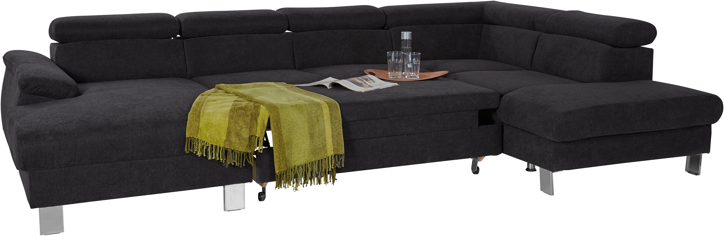 COTTA Wohnlandschaft »Komaris U-Form, B: 320 cm«, mit Kopfteilverstellung, optional Bettfunktion, Bettkasten & Licht