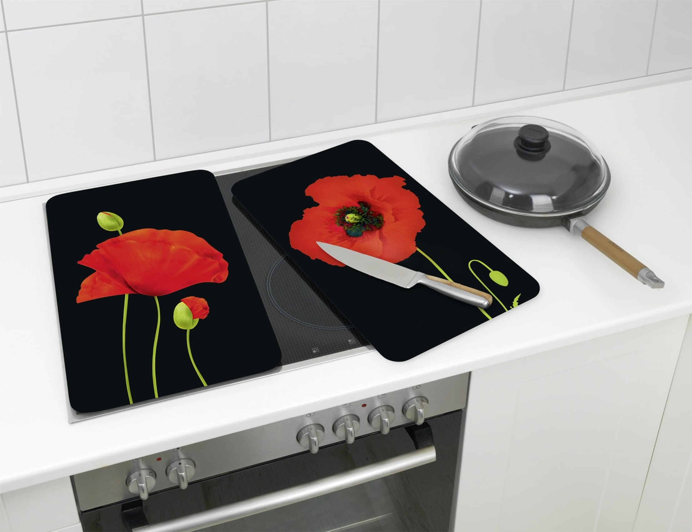 Maximex Herd-Abdeckplatte »Universal Modell Mohn«, (Set, 2 tlg.), Herdabdeckung für alle Herdarten, kratzfest, mit rutschfesten Füssen
