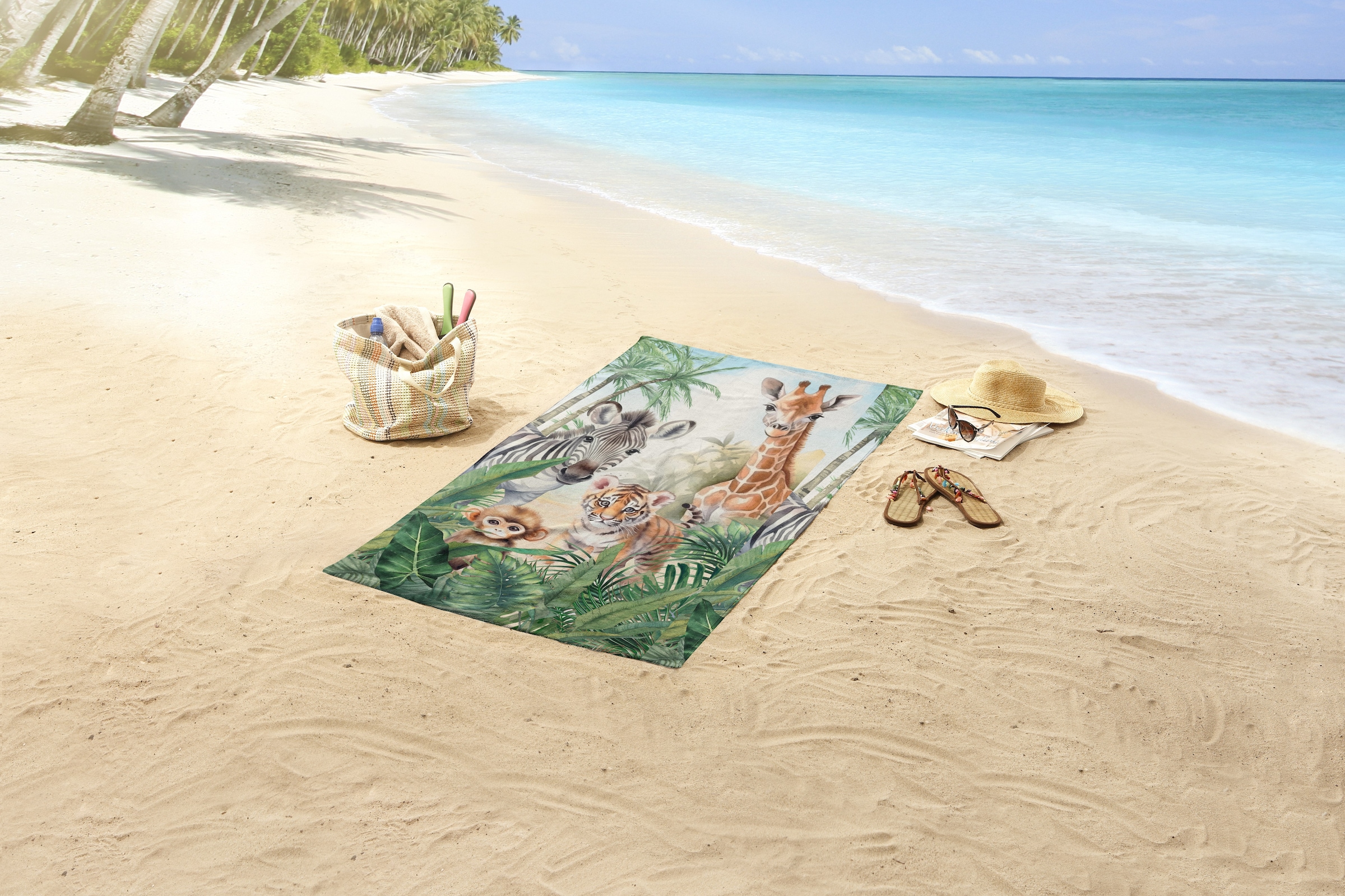 good morning Serviette de plage »Thabo« Kinder Strandtuch, Mikrofaser, Velours, saugfähig, weich, leicht, bunt