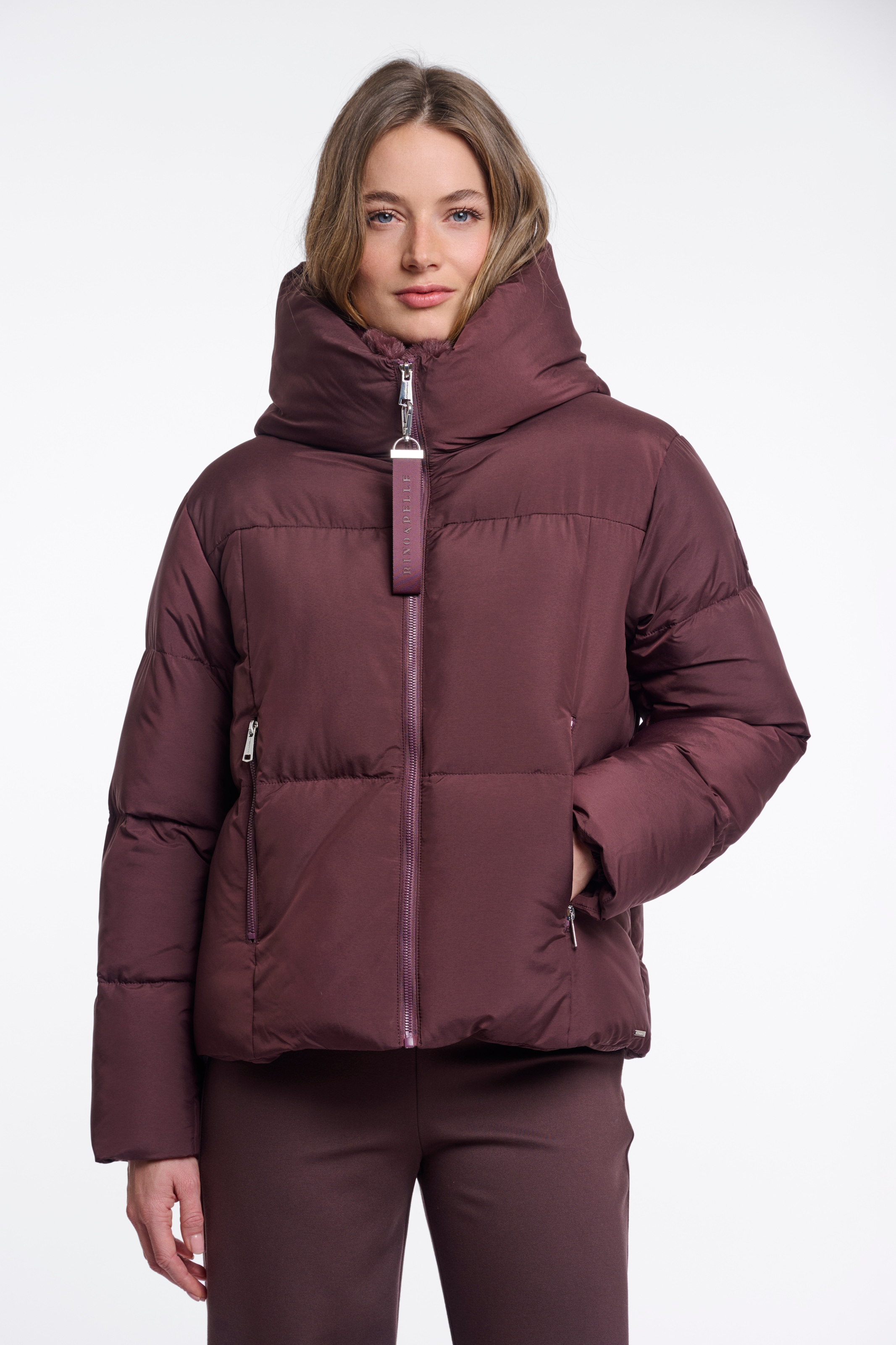 Rino & Pelle Manteau matelassé Veste matelassée courte avec capuche et imitation fourrure