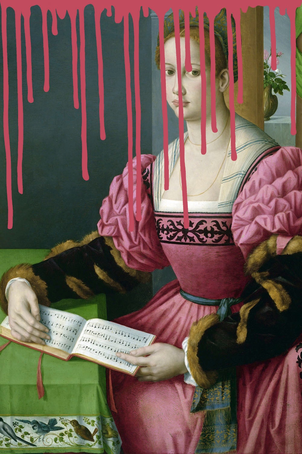 Image of queence Acrylglasbild "Frau mit Buch mit Farbklecks" Bilder von Frauen Formen Frau Gemälde Historische Persönlichkeiten Kunst Fine Art-Print in Galeriequalität