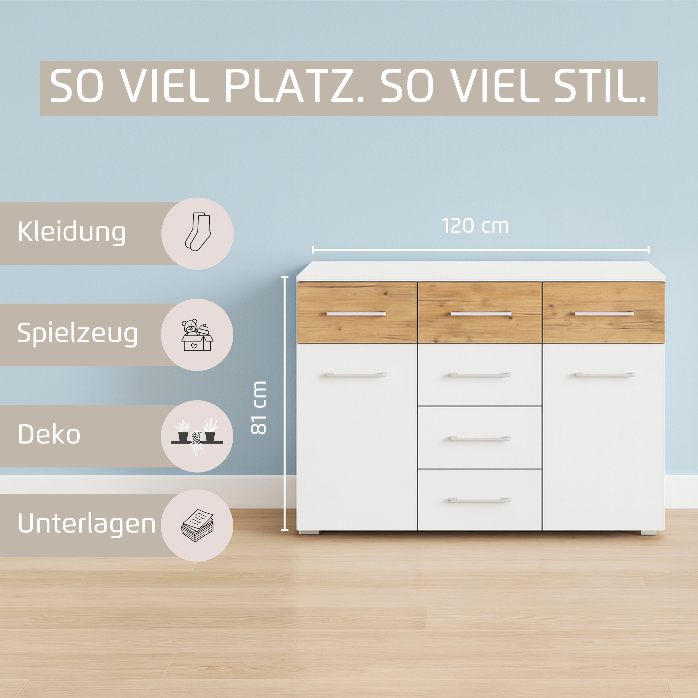 rauch Commode combinée »Sideboard Kommode Schubladenkommode Türenkommode BOSTON-EXTRA« L/H/P : 120/81/42 cm,  avec 6 tiroirs spacieux, étagères réglables FABRIQUÉ EN ALLEMAGNE