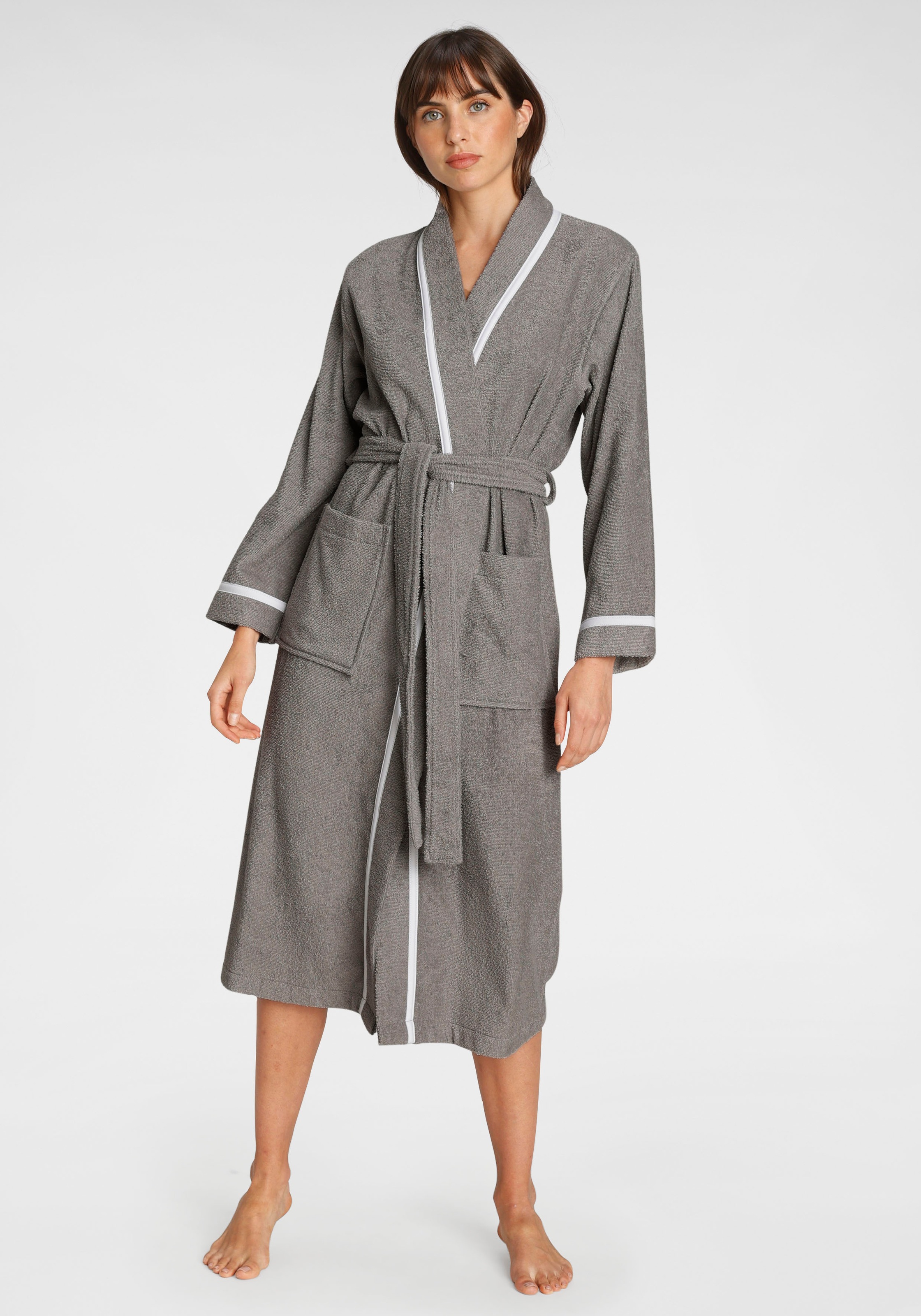 Image of Home affaire Damenbademantel »Cremona«, (1 St.), mit Kimono-Kragen & abgesetzter Paspel, reine Baumwolle, lang bei Ackermann Versand Schweiz
