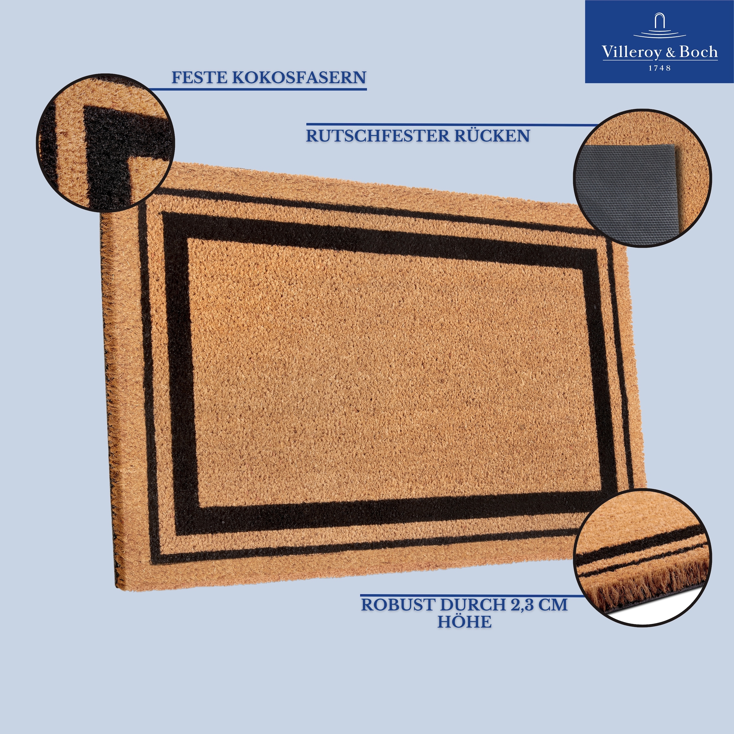 Villeroy & Boch Fussmatte »Gaspard, Türmatte«, rechteckig, 23 mm Höhe, Robust, Innen, Aussen, Schmutzabtreter, Wetterfest, Natur, Kokos