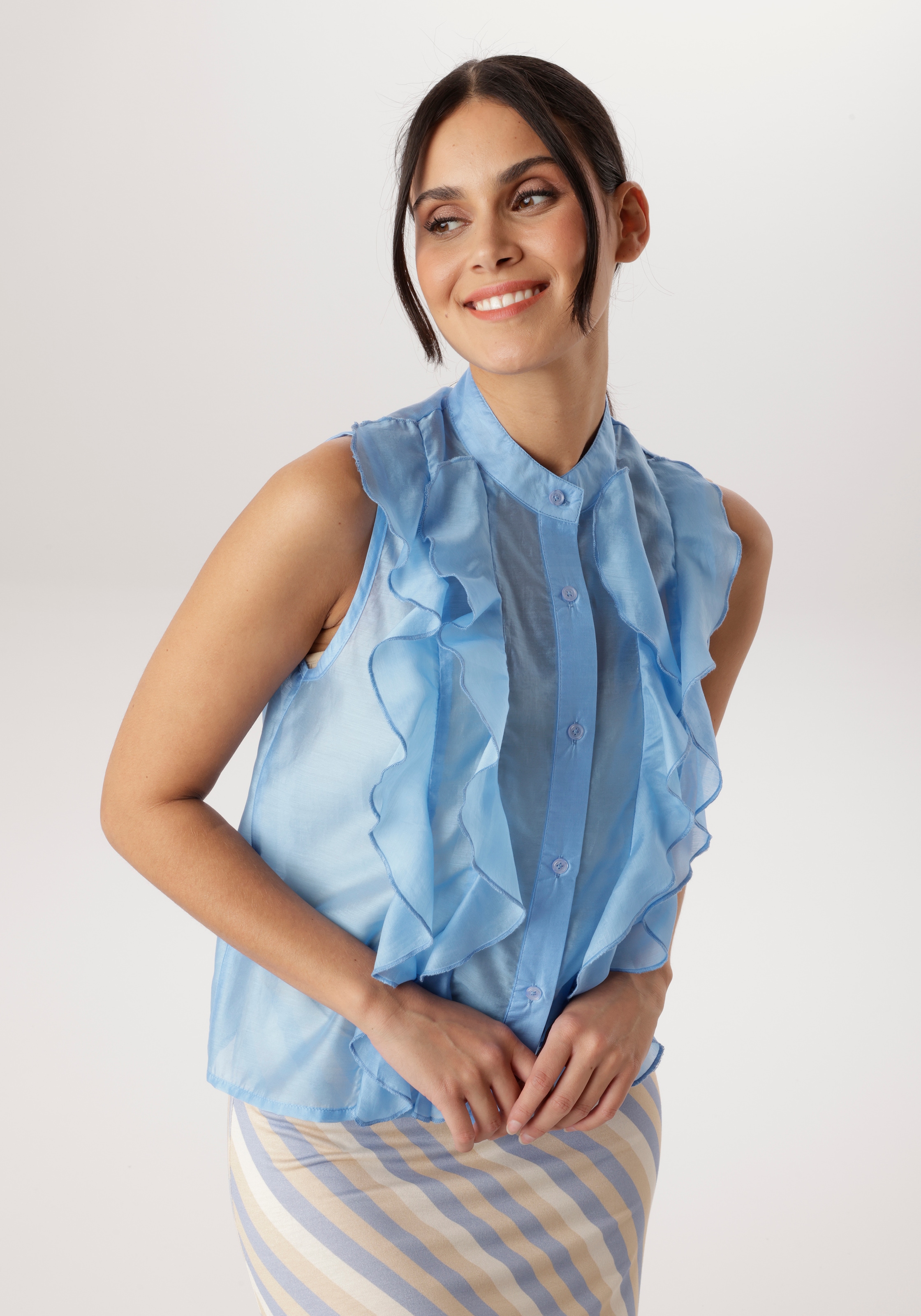 Image of Aniston SELECTED Blusentop kleiner Stehkragen und längs verlaufende Volants - NEUE KOLLEKTION