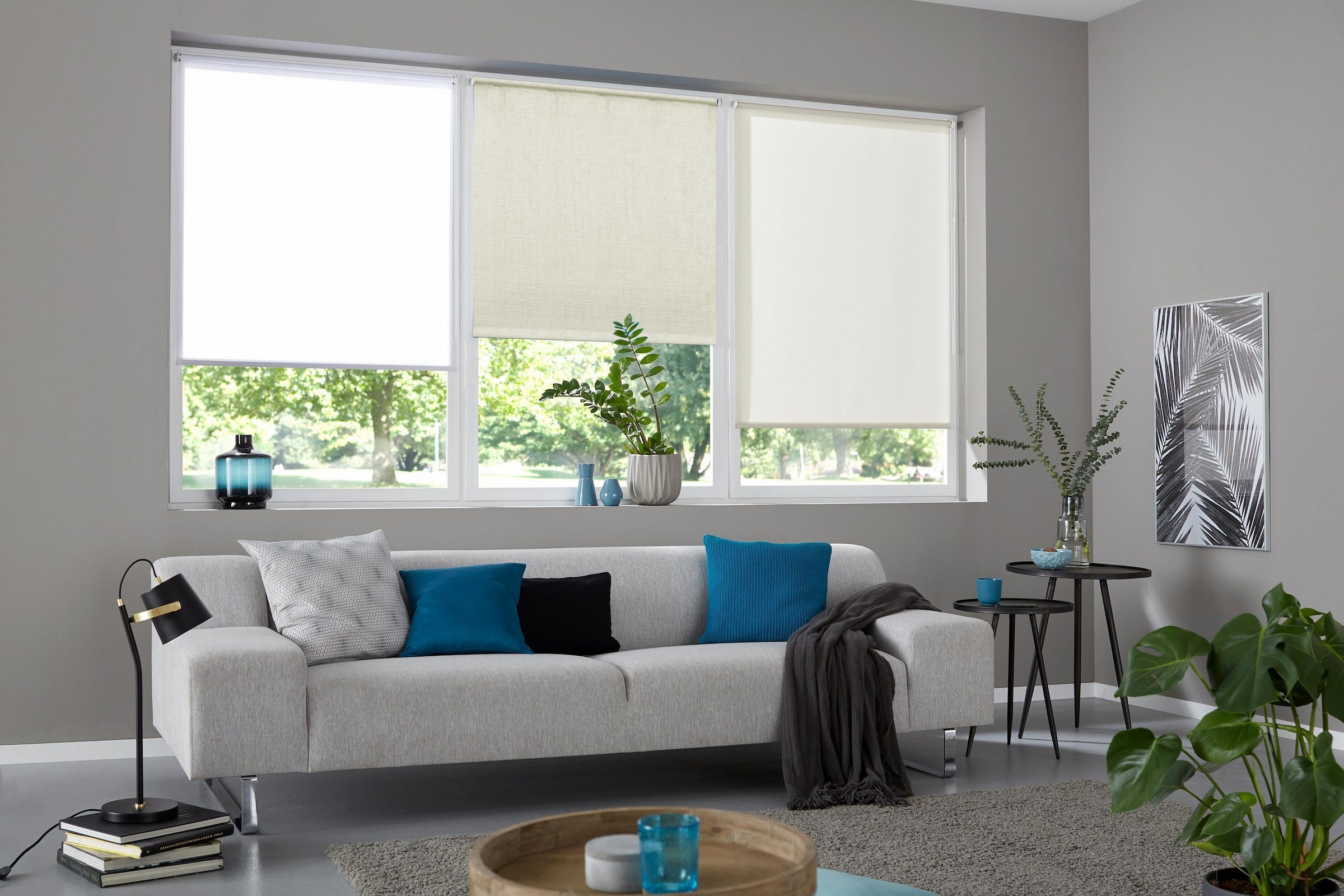 GOODproduct Store à enrouleur »VALLERIIE« protection contre la lumière protection visuelle Aucun perçage requis suspendu librement store tendance avec surface structurée – moderne - NOUVEAUTÉ !