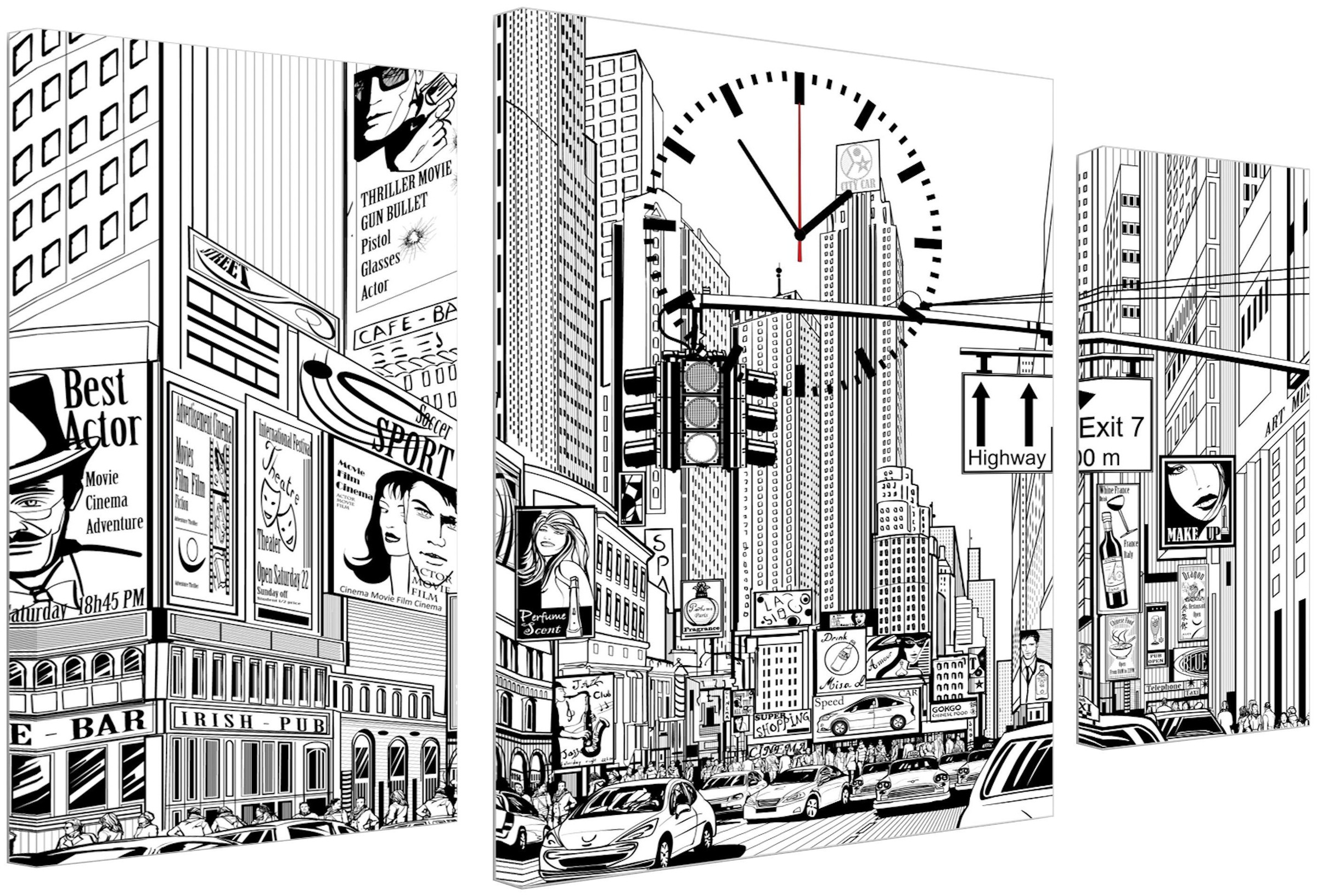 Image of Conni Oberkircher´s Bild mit Uhr »Drawing City - gezeichnete Stadt«, Städte, (Set, (Set 3), mit dekorativer Uhr, Zeichnung, Skizze bei Ackermann Versand Schweiz