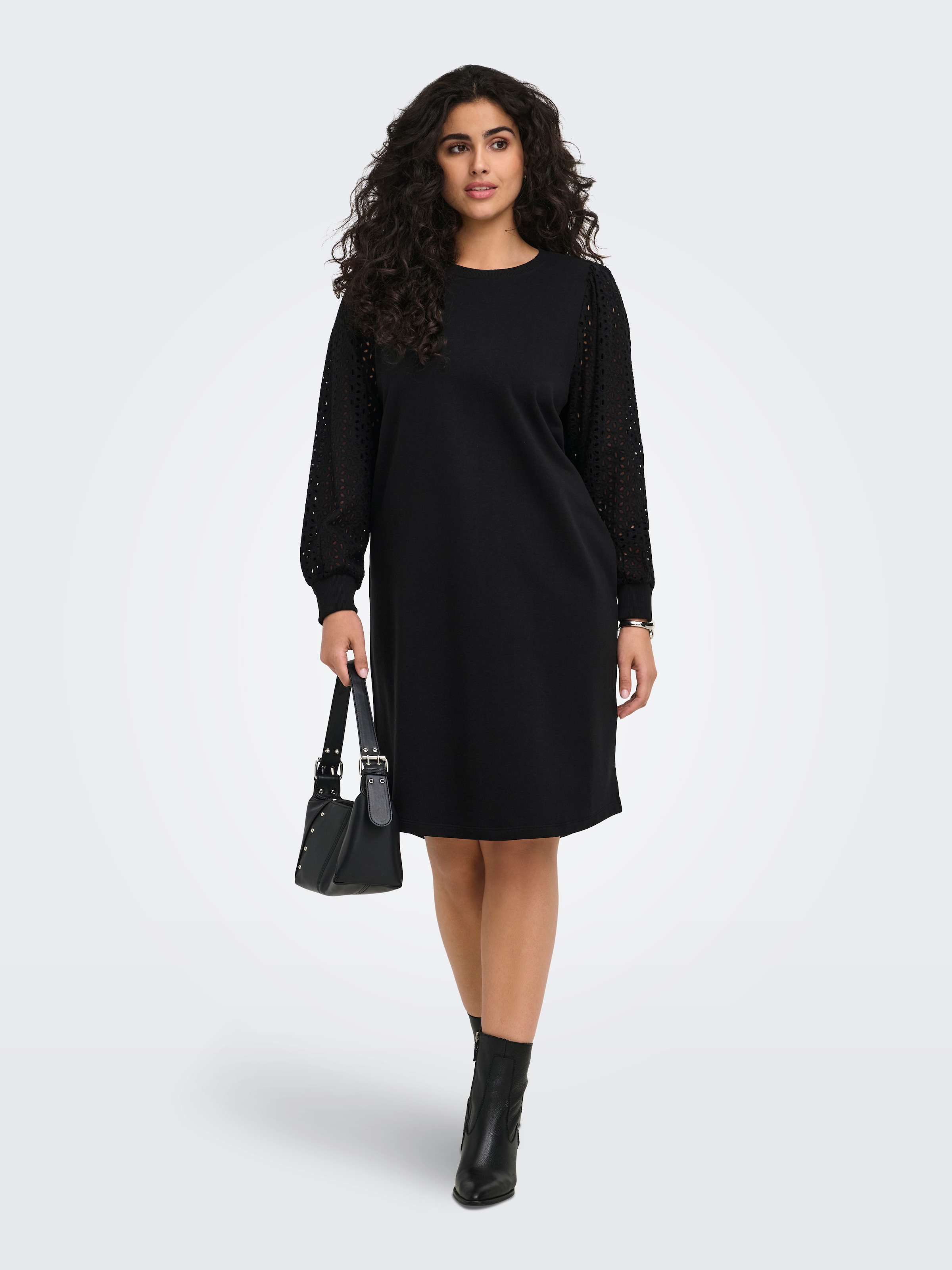 ONLY CARMAKOMA Midikleid »CARDONNA L/S MIX O-NECK MIDI DRESS JRS« Baumwollmischung