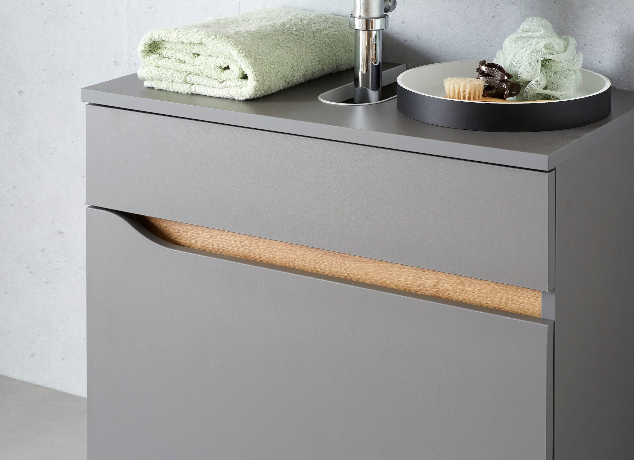 Saphir Waschbeckenunterschrank »Quickset Unterbeckenschrank, 60 cm breit, 1 Schublade« Waschbeckenschrank mit Siphonausschnitt, ohne Waschbecken, grifflos