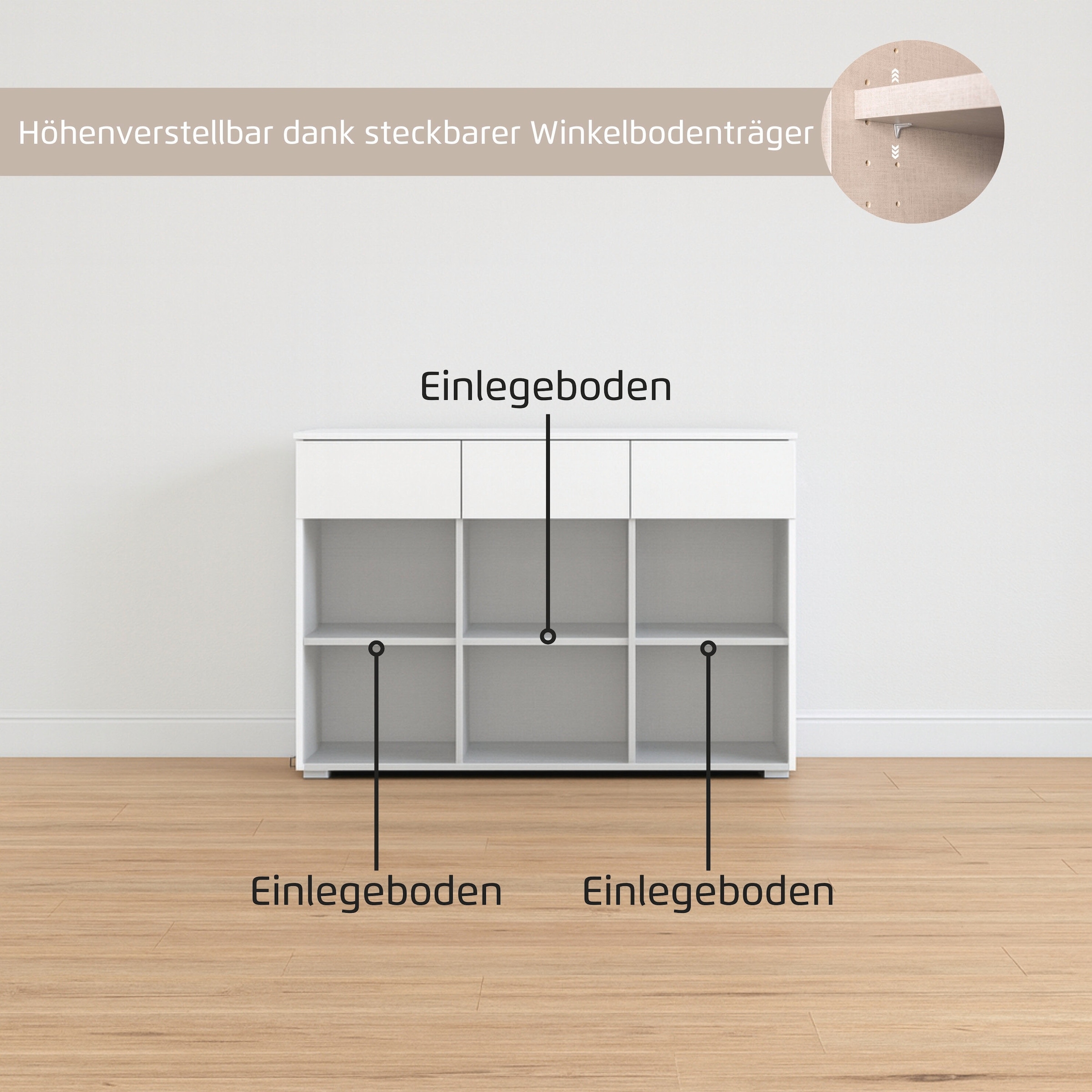 GOODproduct Kombikommode »Kommode Sideboard Schubladenkommode Schlafzimmerkommode CORTONA« Breite 120 cm inkl. SOFT-CLOSE-FUNKTION, mit moderner Dekor-Front,  mit 3 Schubladen und 3 verstellbaren Einlegeboden MADE IN GERMANY