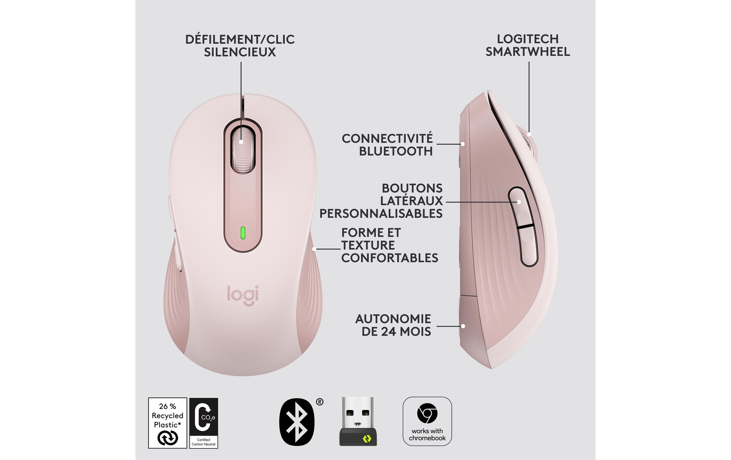 Logitech Maus »Signature M650 Rosa«, kabellos